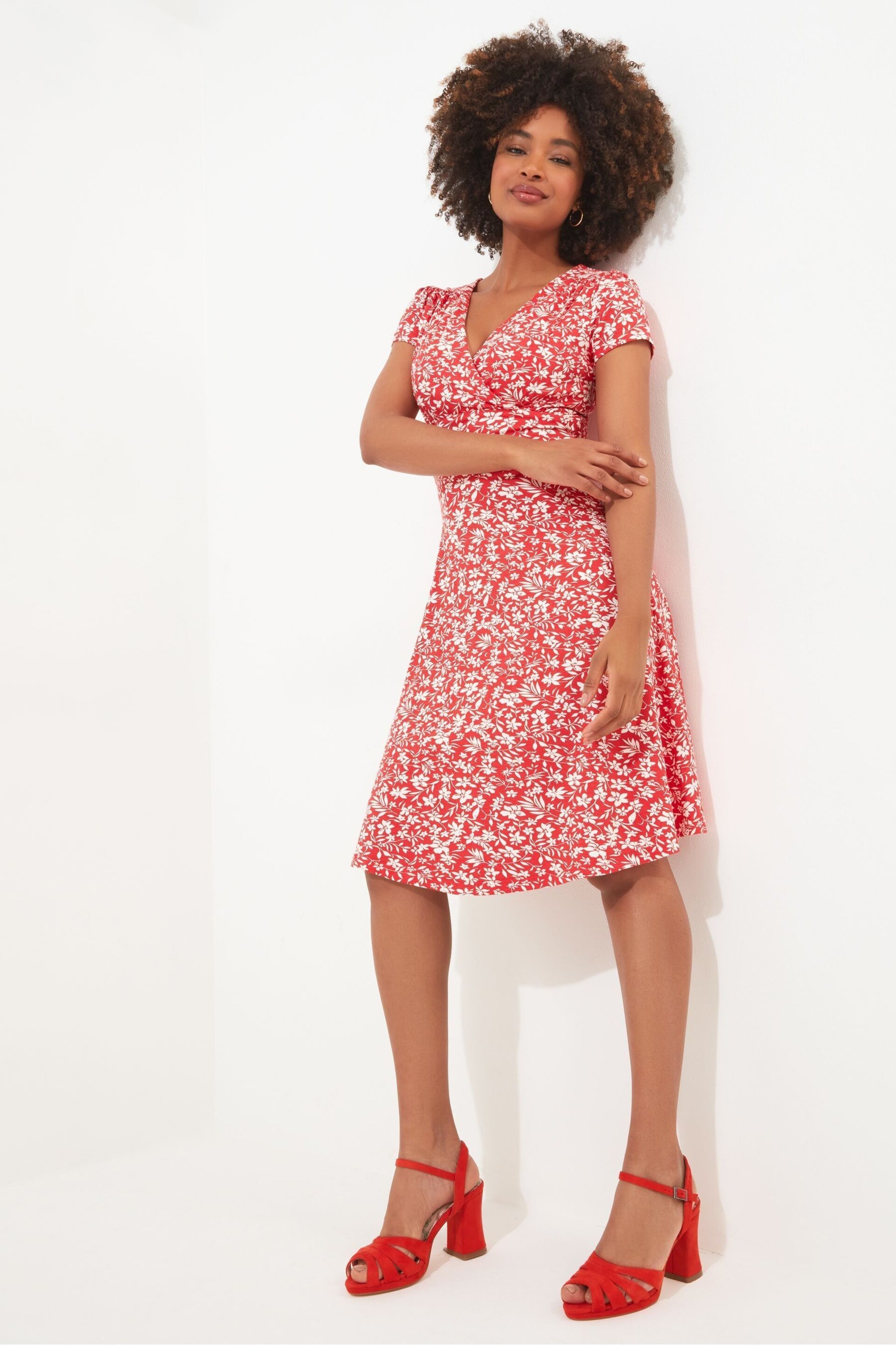 Joe Browns Red Wrap Front Ditsy Floral Dress - Image 3 of 7