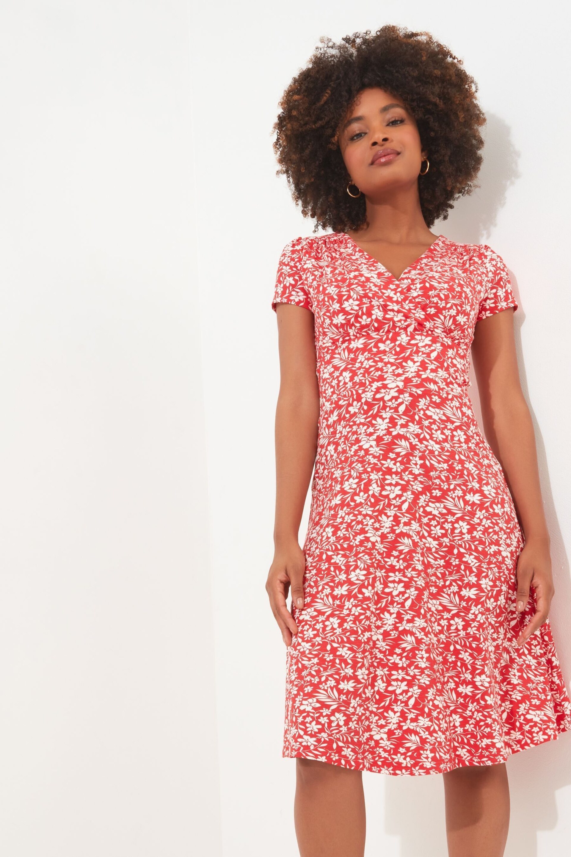 Joe Browns Red Wrap Front Ditsy Floral Dress - Image 5 of 7