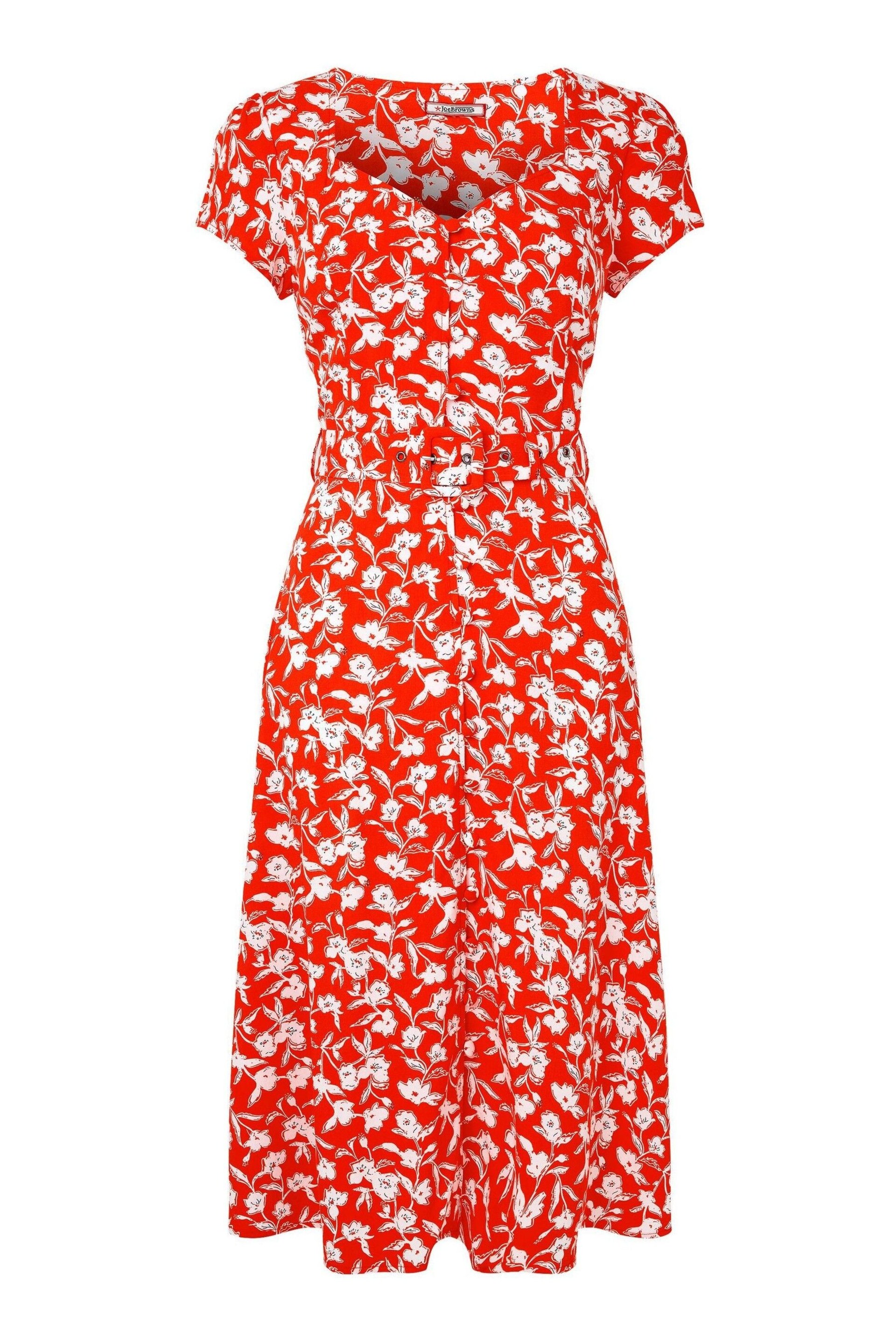 Joe Browns Red Floral Belted Crinkle Dress - Image 5 of 5