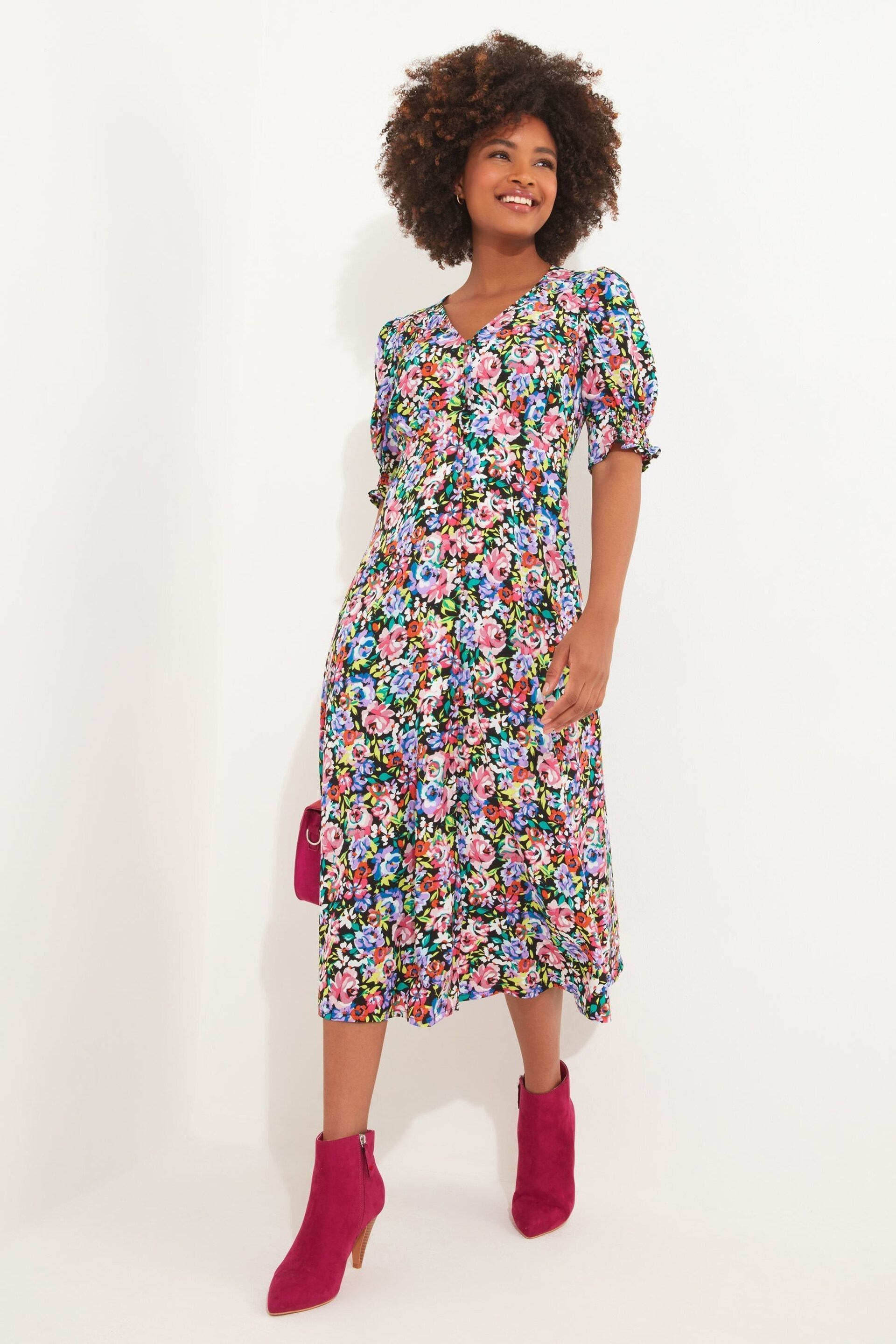 Joe Browns Multi Neon Pop Floral Midi Dress - Image 3 of 7