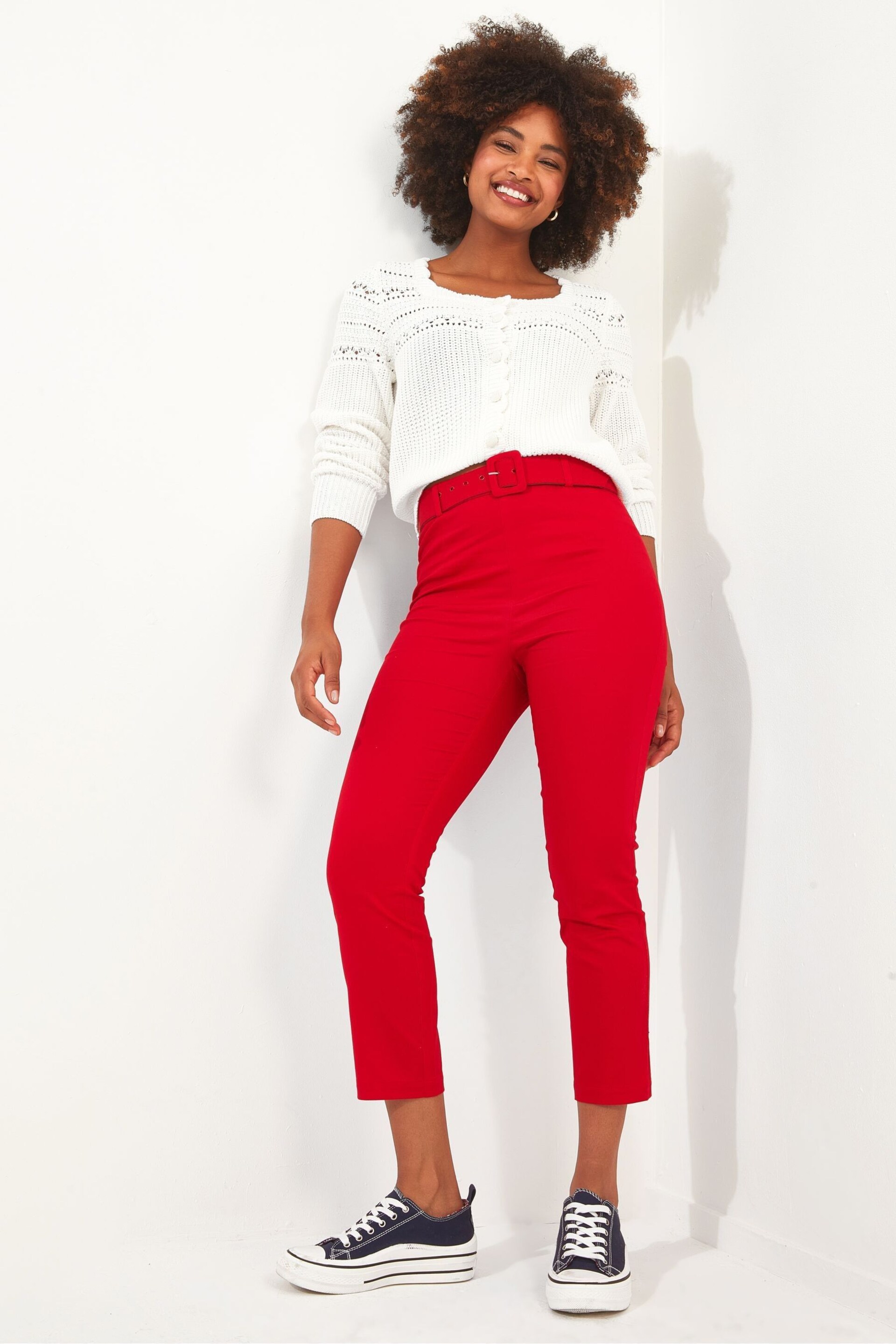 Joe Browns Red Retro Belted Slim Capri Trousers - Image 3 of 5