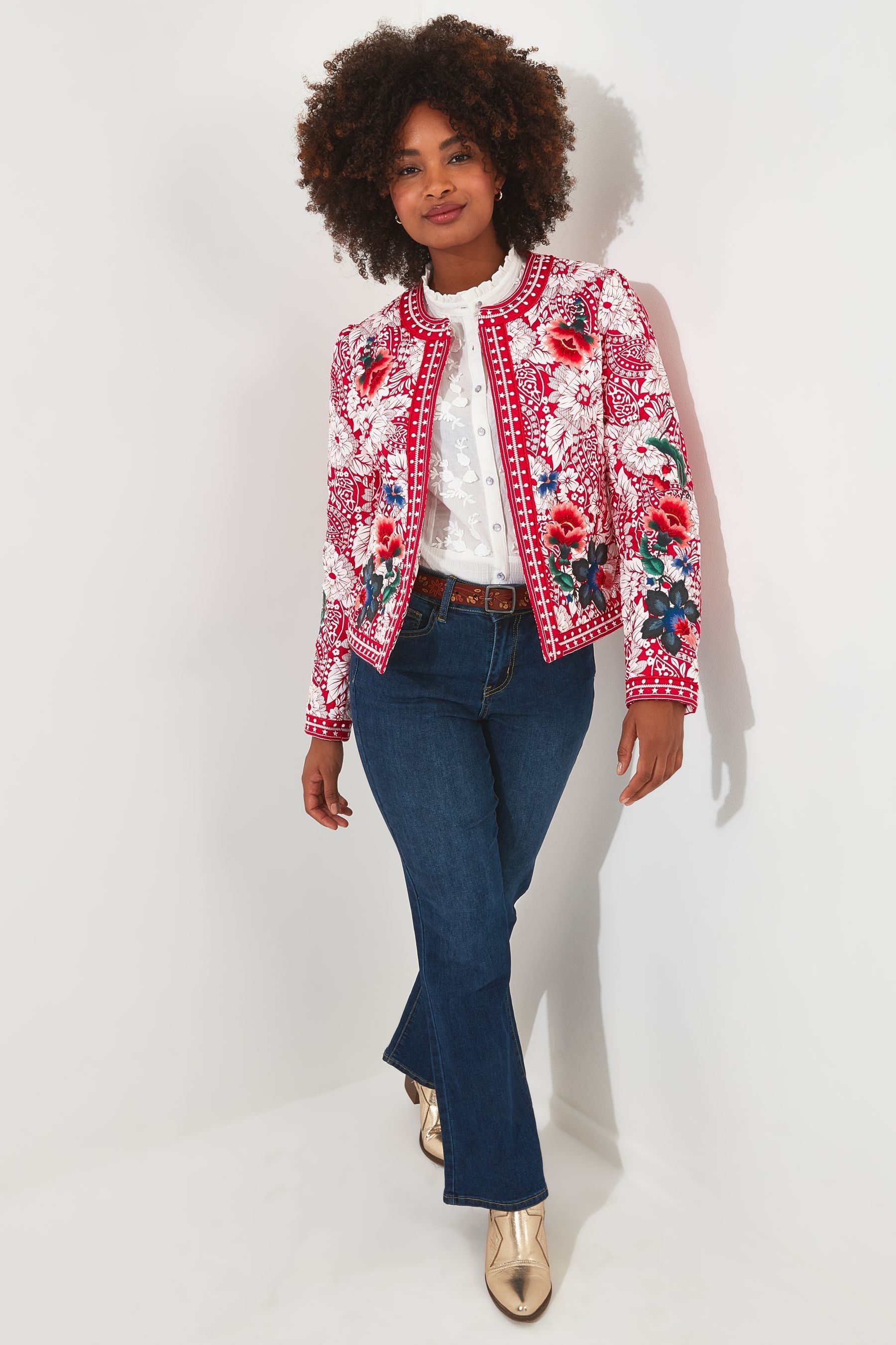 Flower embroidered jacket clearance