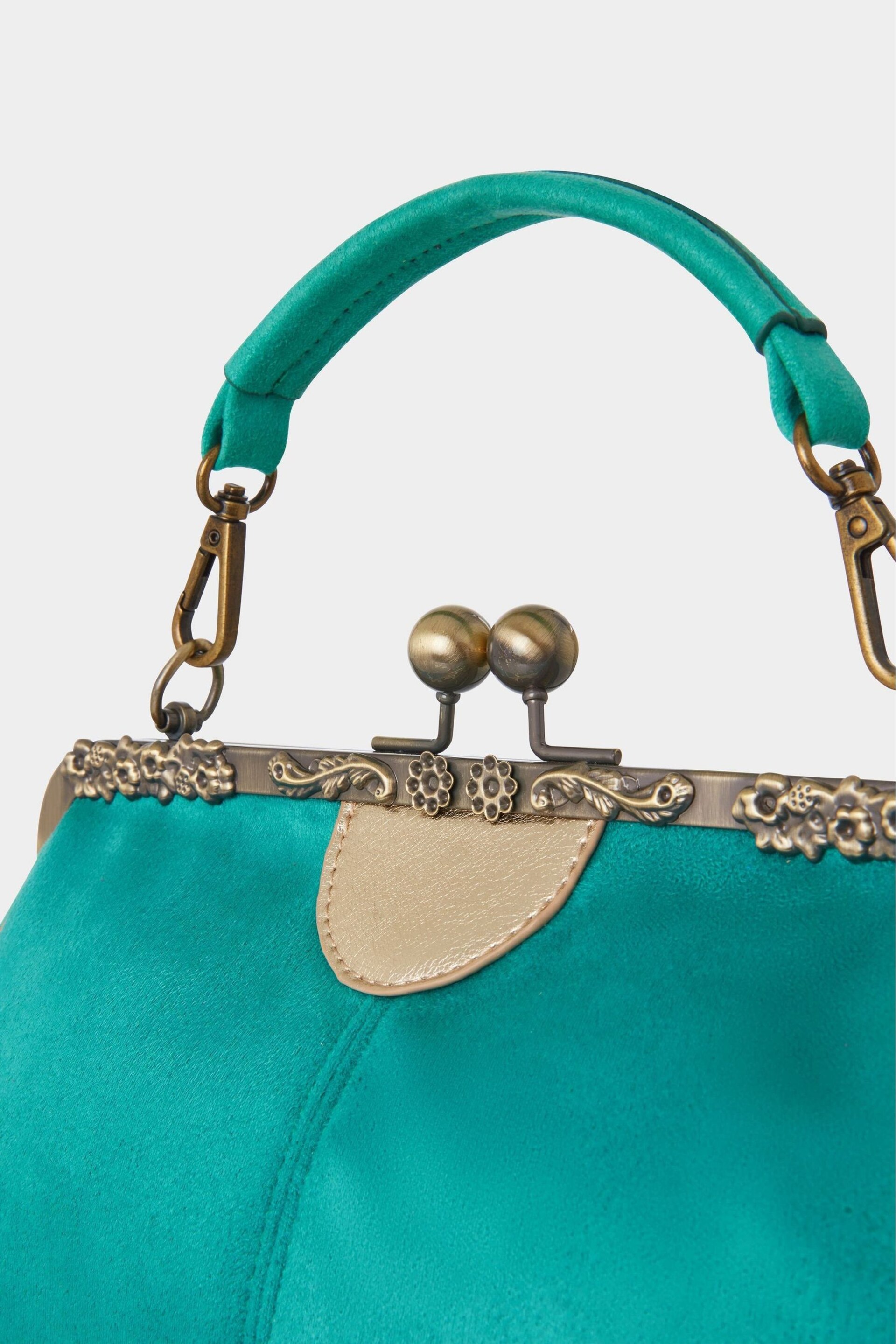 Joe Browns Green Antique Frame Microsuede Top Handle Handbag - Image 4 of 4