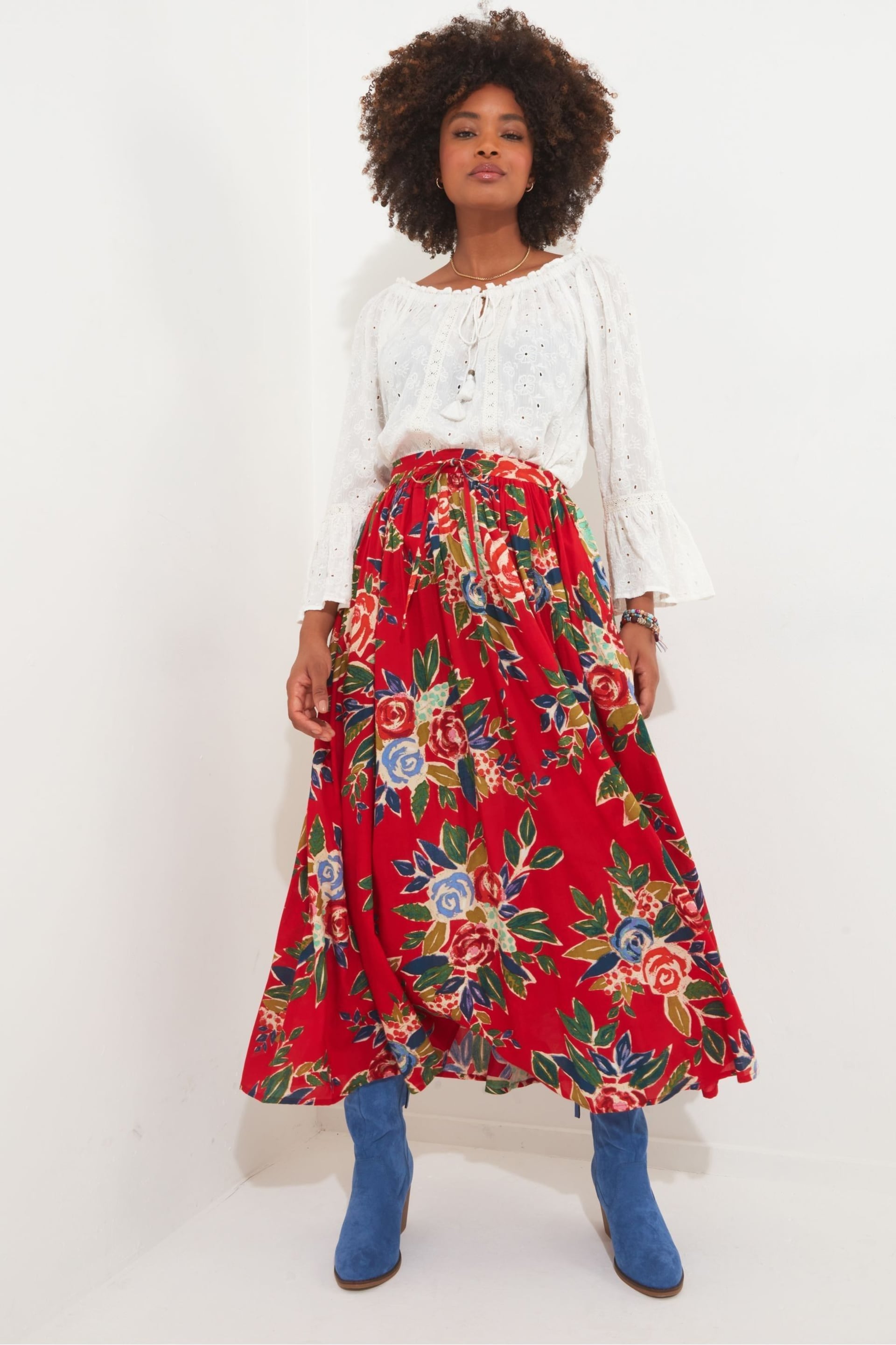 Joe Browns Red Tie Waist Floral Maxi Skirt - Image 3 of 5