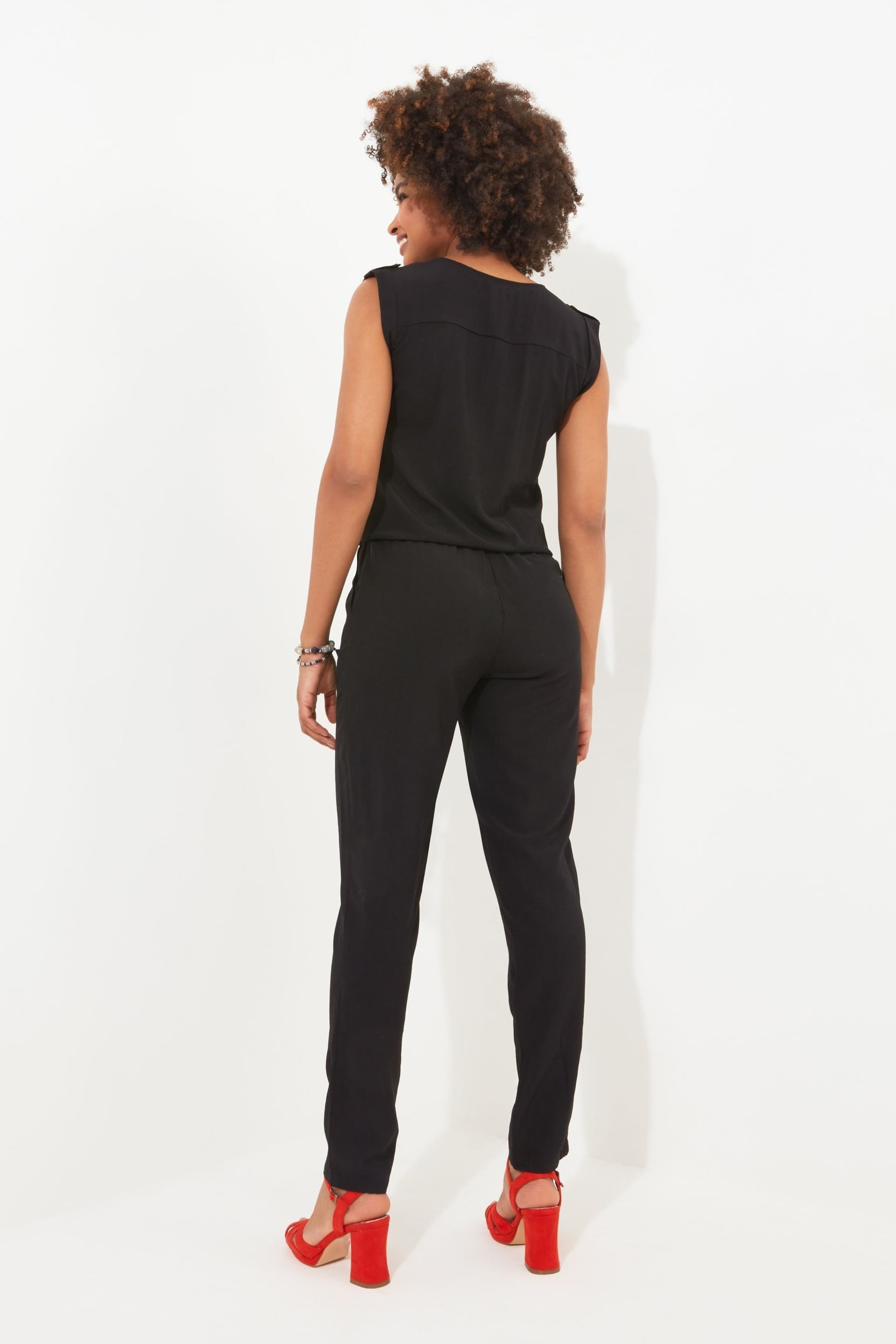 Joe Browns Black Petite Relaxed Fit Zip Front Jumpsuit - Image 2 of 4