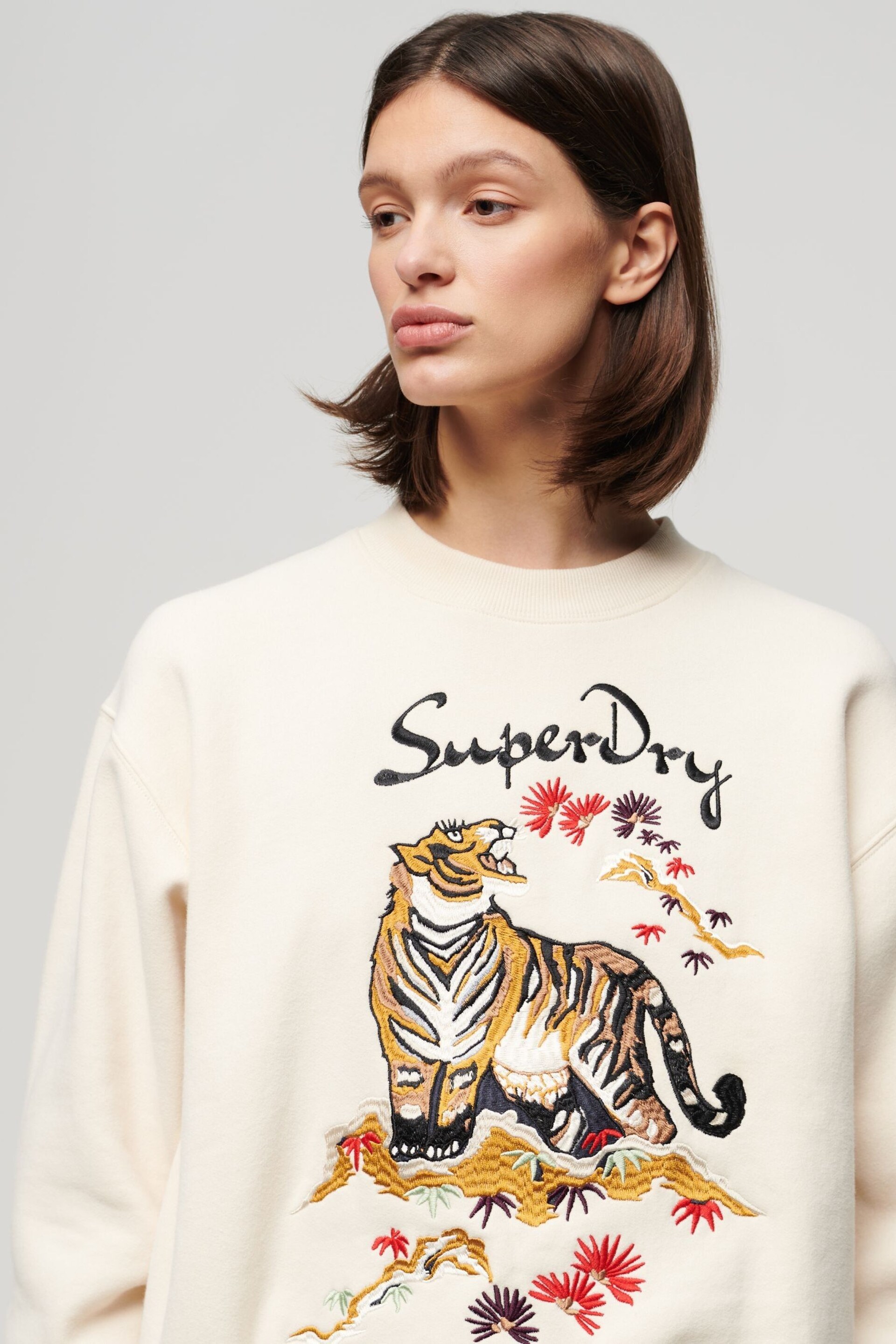 Superdry Cream Suika Embroidered Loose Sweatshirt - Image 3 of 5
