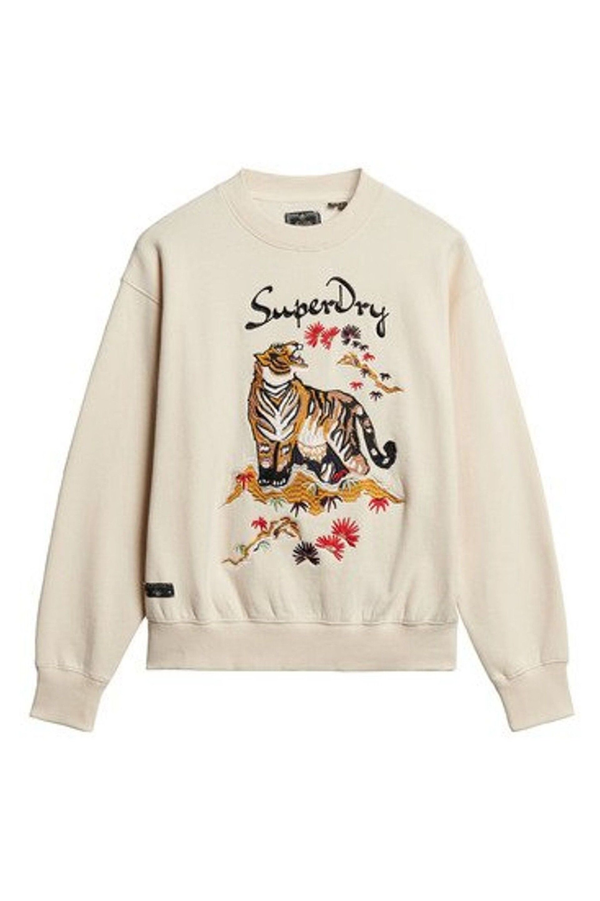 Superdry Cream Suika Embroidered Loose Sweatshirt - Image 4 of 5