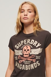 Superdry Brown Embellished Poster Cap Sleeve T-Shirt - Image 4 of 6