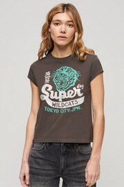 Superdry Brown Multi Embellished Poster Cap Sleeve T-Shirt - Image 1 of 6