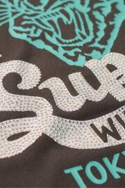 Superdry Brown Multi Embellished Poster Cap Sleeve T-Shirt - Image 6 of 6