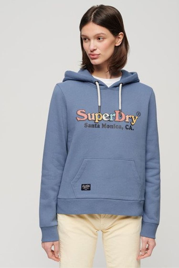 Superdry Blue Rainbow Logo Graphic Hoodie - Image 1 of 6