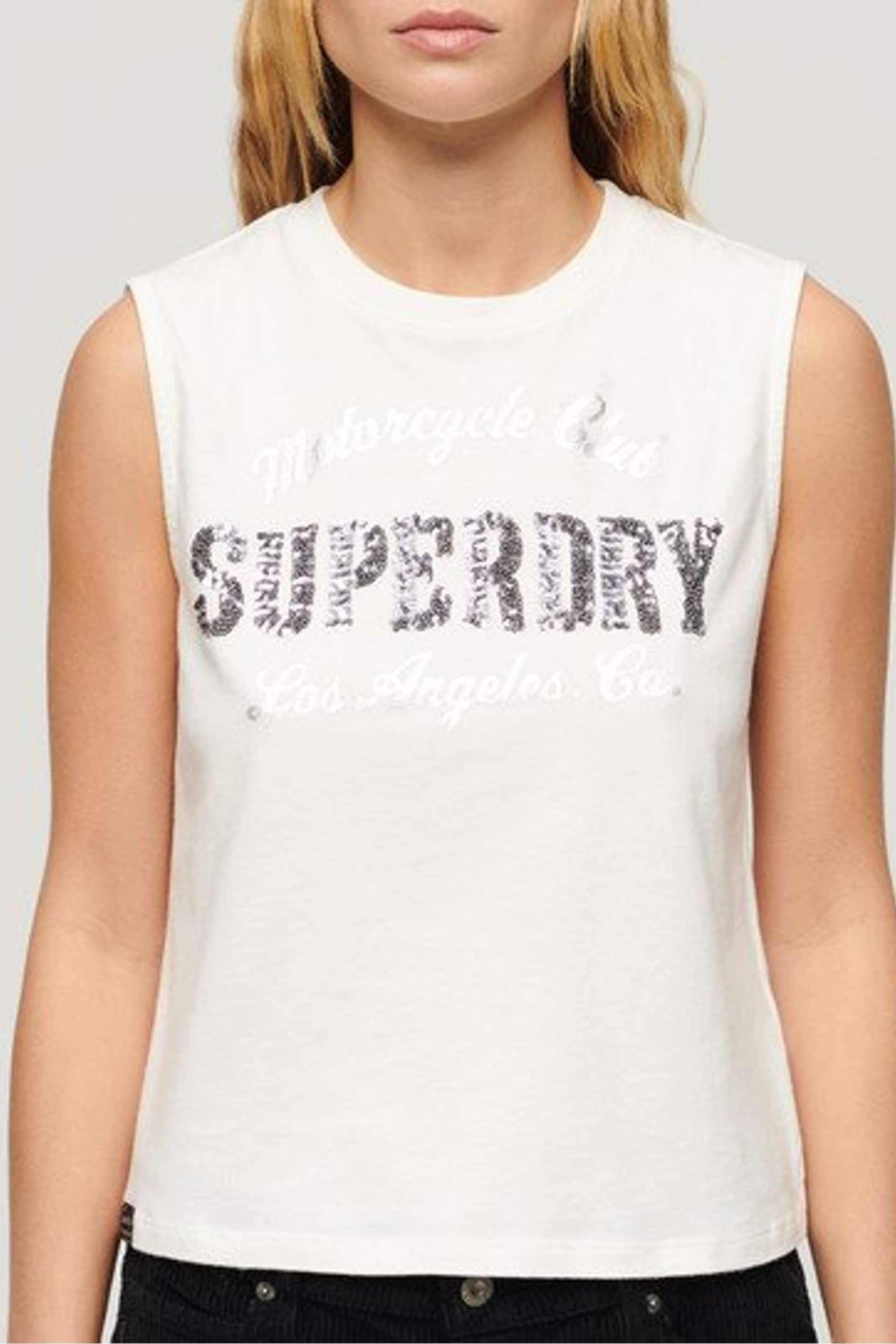 Superdry Cream Embellished Archive Fitted Tank Top - Image 3 of 5