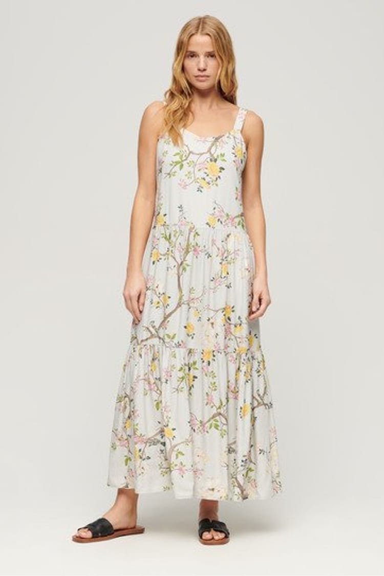 Superdry Grey Woven Tiered Maxi Dress - Image 1 of 5