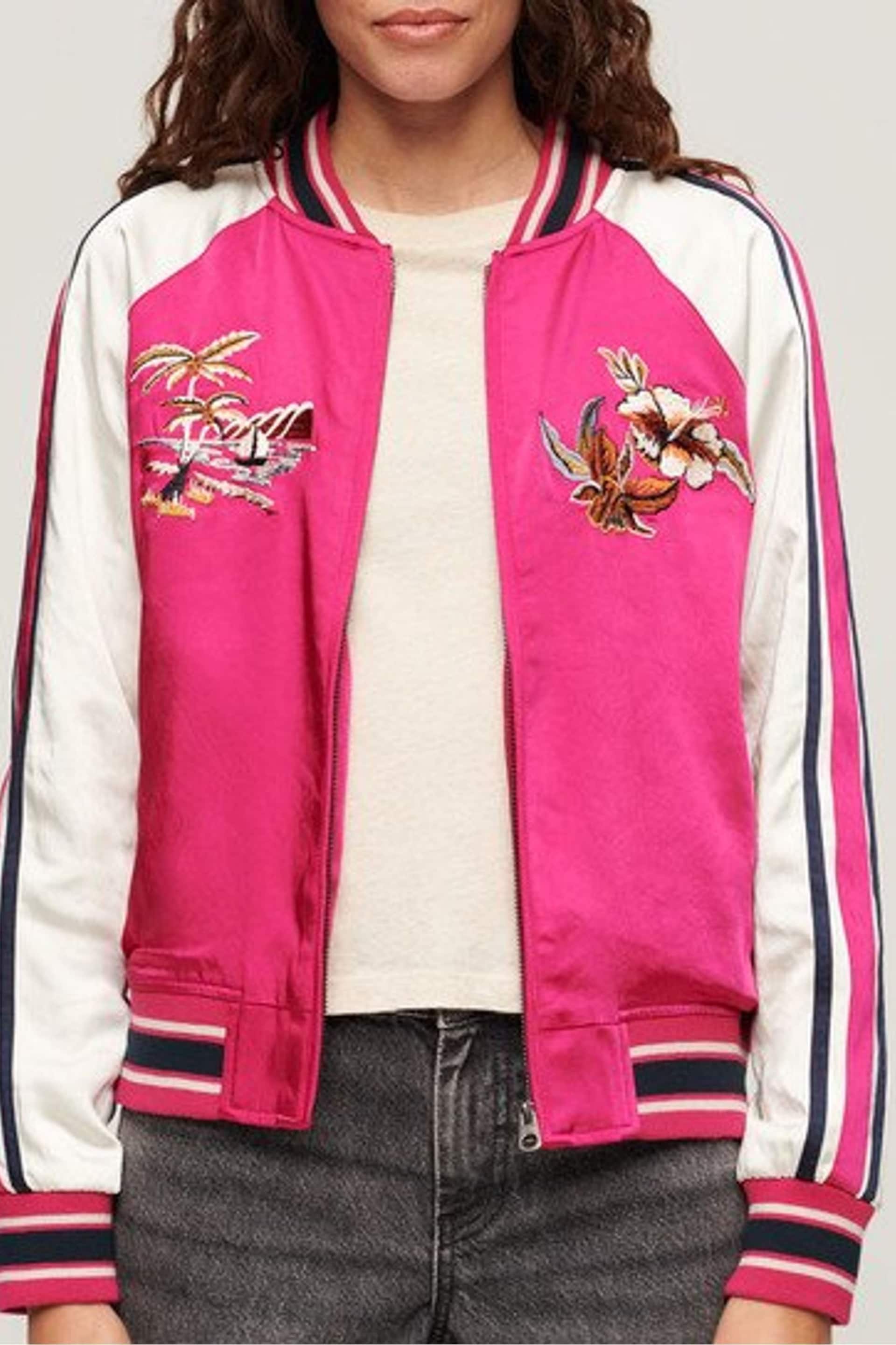 Superdry Pink Suikajan Embroidered Bomber Jacket - Image 1 of 6