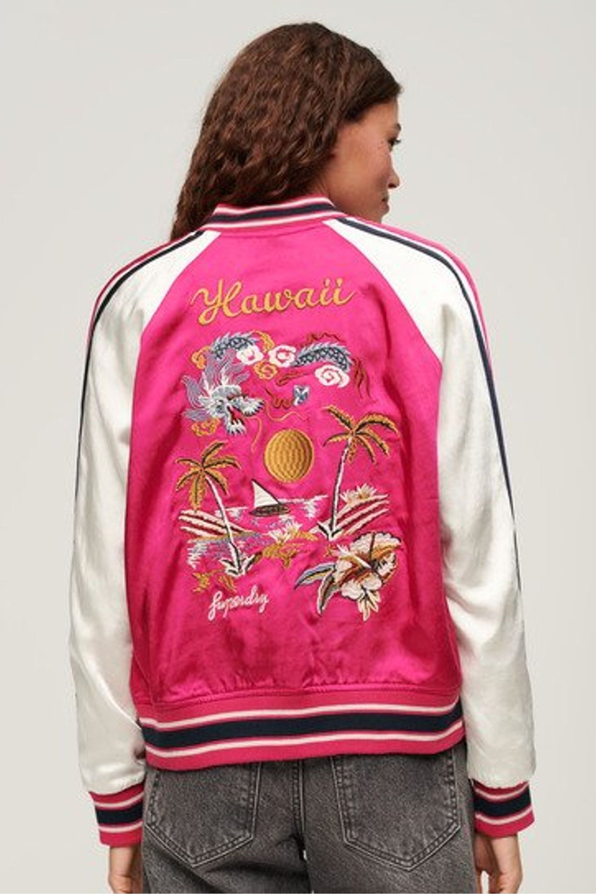 Superdry Pink Suikajan Embroidered Bomber Jacket - Image 3 of 6