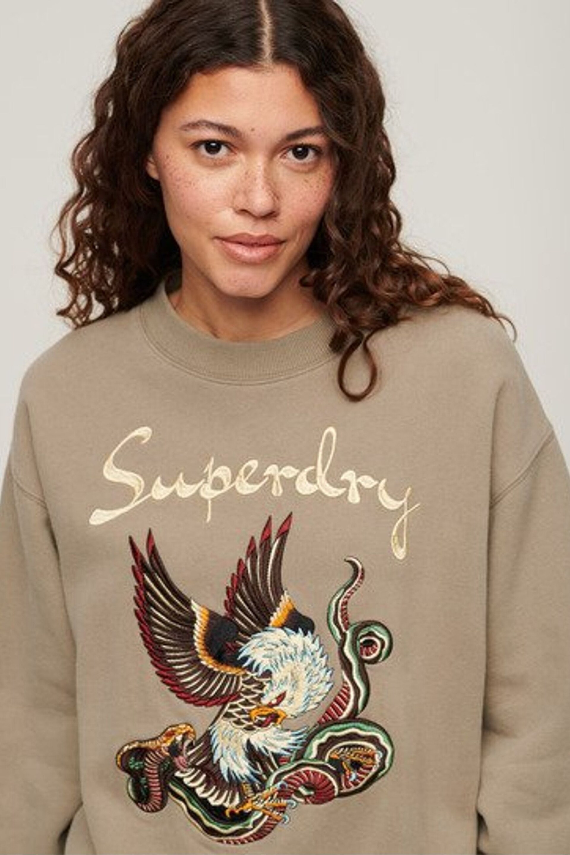 Superdry Grey Suika Embroidered Loose Sweatshirt - Image 2 of 6