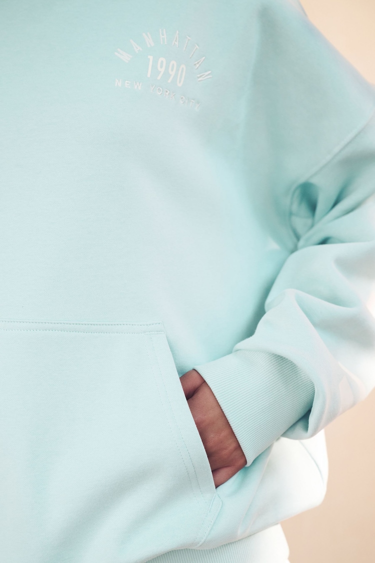 Baby Blue Oversized Relaxed Fit Back Graphic Slogan Longline Hoodie - Image 6 of 8
