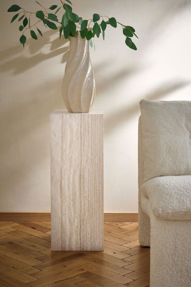 Natural Travertine Effect Plinth Large Side Table - Image 1 of 5