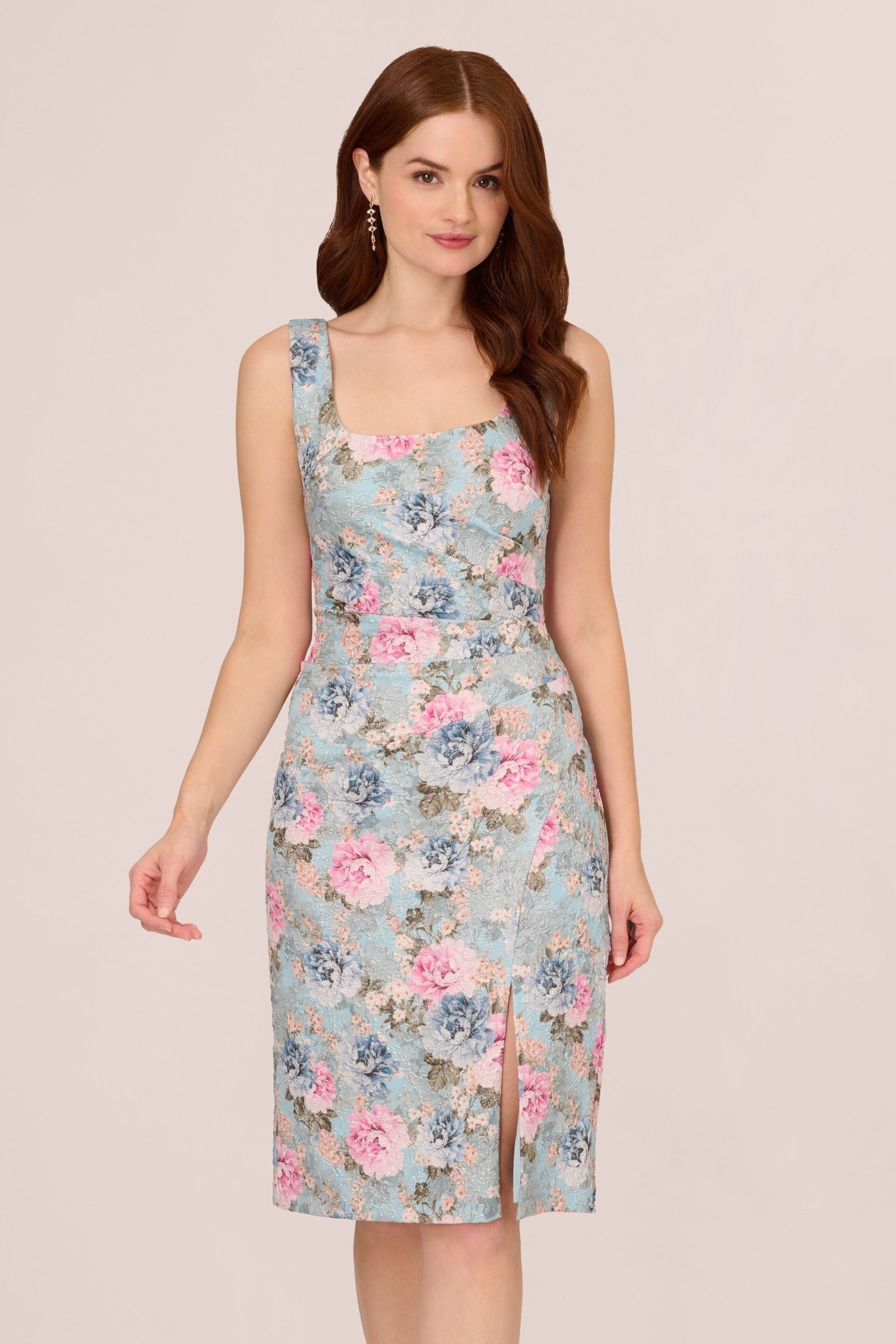 Adrianna Papell Blue Floral Matelasse Dress - Image 1 of 7