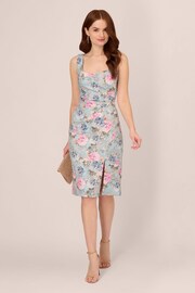 Adrianna Papell Blue Floral Matelasse Dress - Image 3 of 7