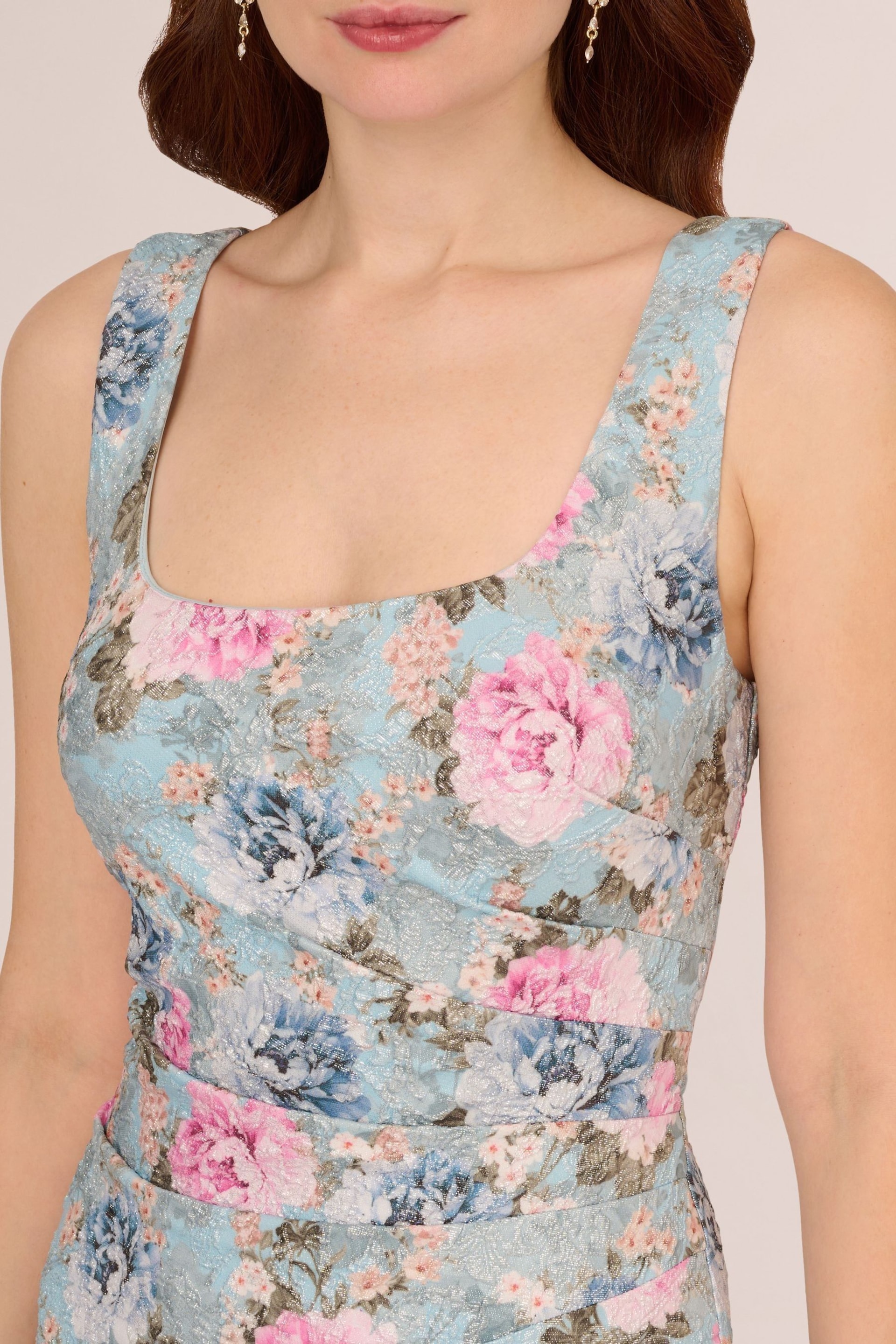 Adrianna Papell Blue Floral Matelasse Dress - Image 4 of 7