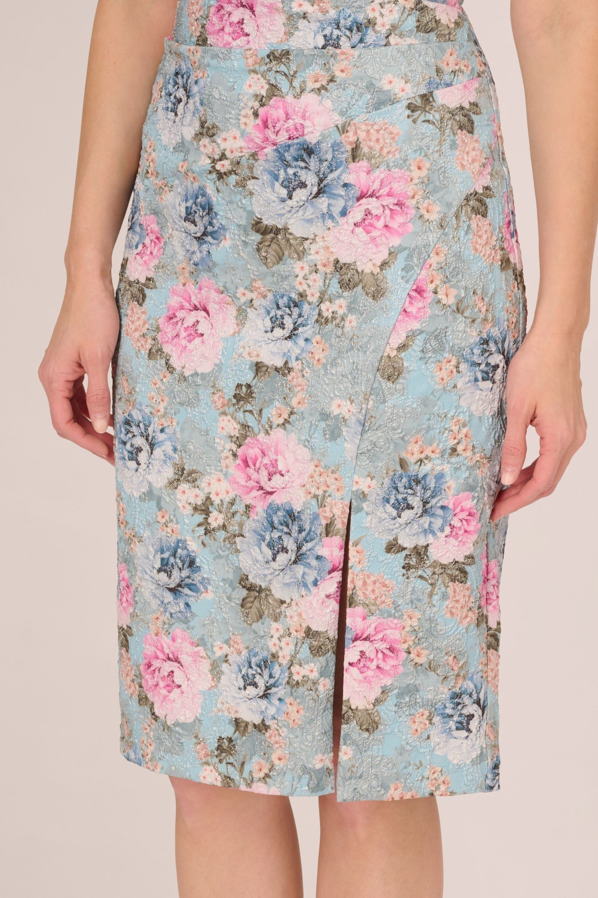 Adrianna Papell Blue Floral Matelasse Dress - Image 5 of 7