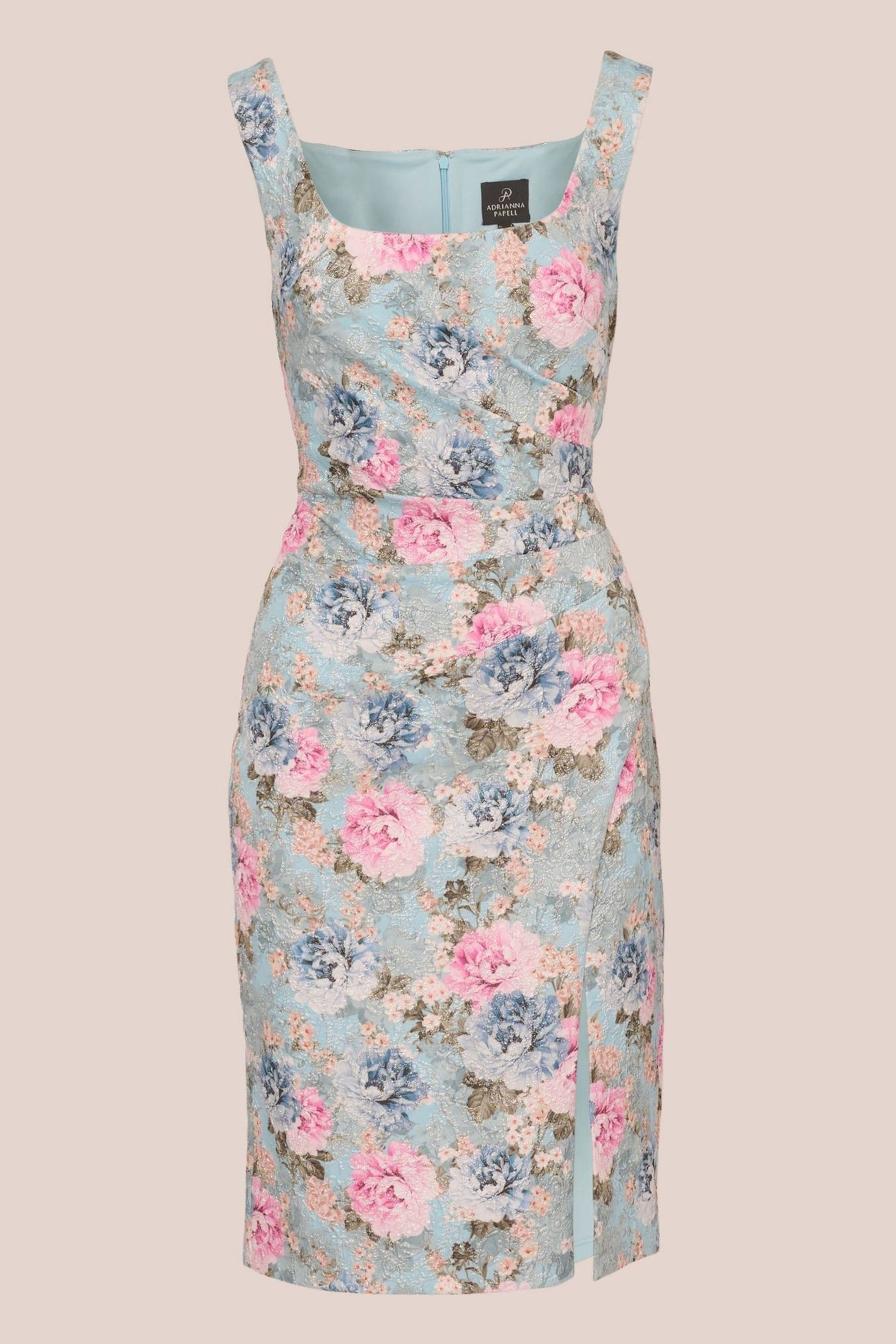 Adrianna Papell Blue Floral Matelasse Dress - Image 7 of 7