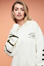 Ecru White Oversized Relaxed Fit Back Graphic Slogan Longline Hoodie - Image 4 of 6