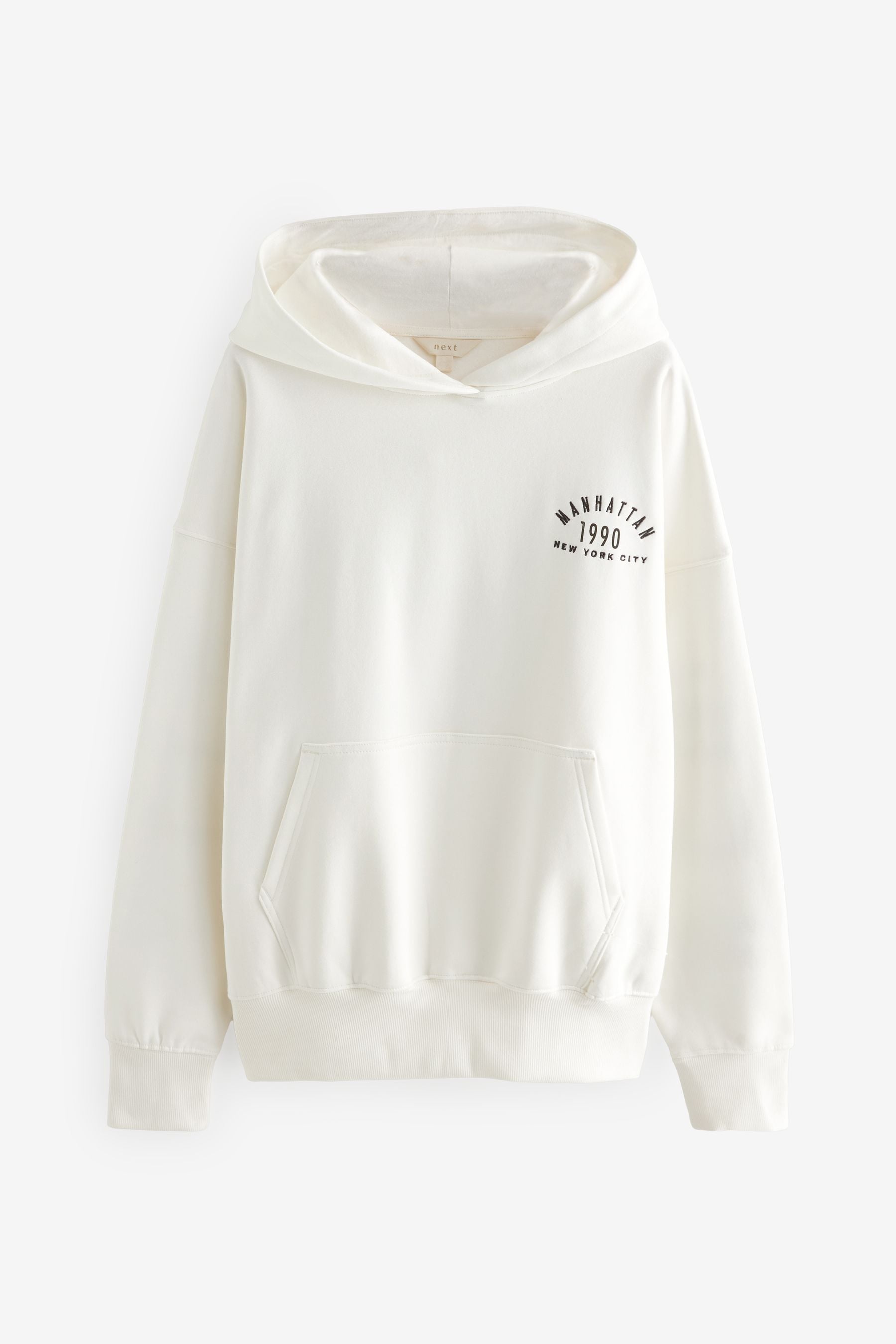 Buy Ecru White Oversized Relaxed Fit Back Graphic Slogan Longline Hoodie from Next Luxembourg