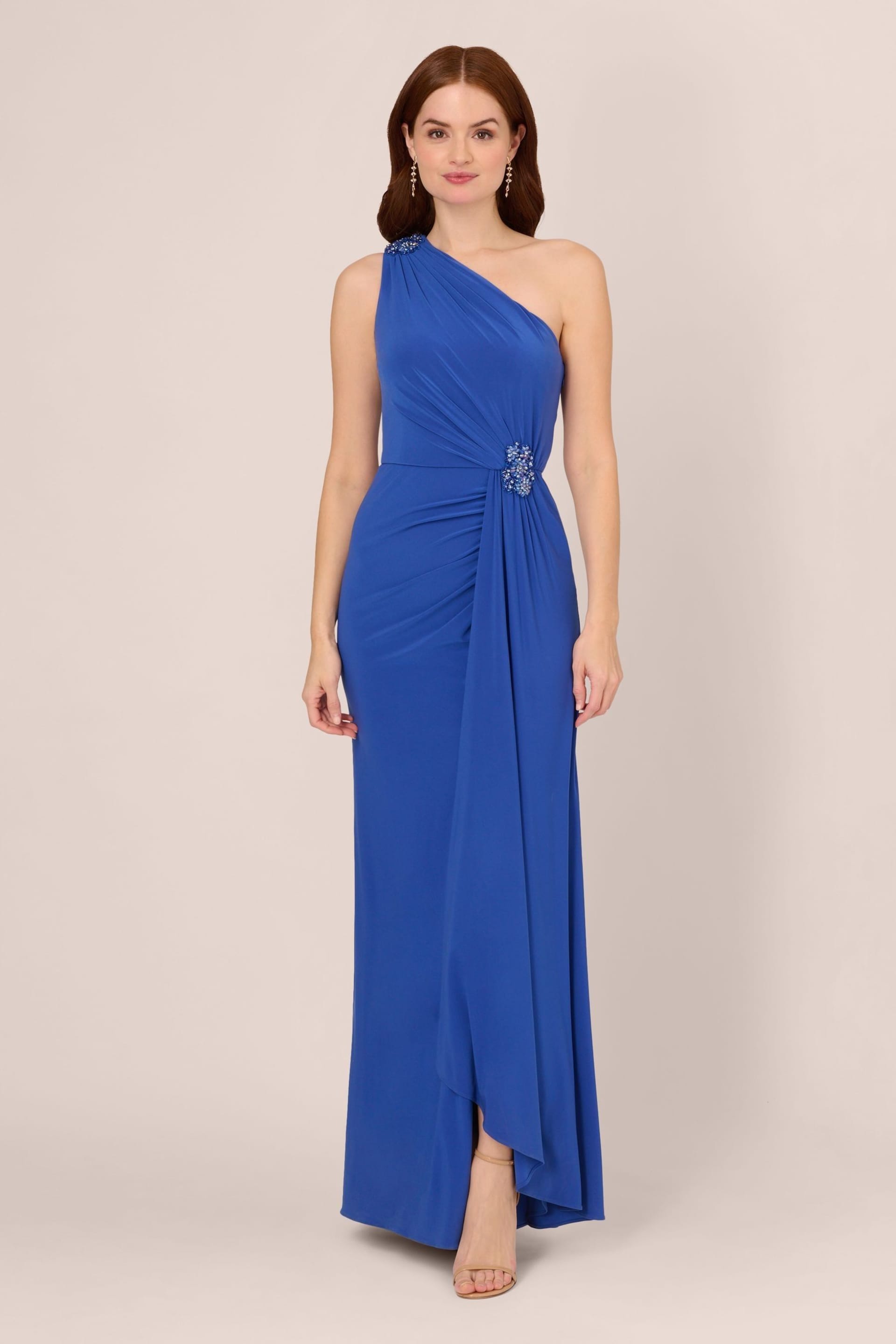 Adrianna Papell Blue Jersey Evening Gown - Image 1 of 7