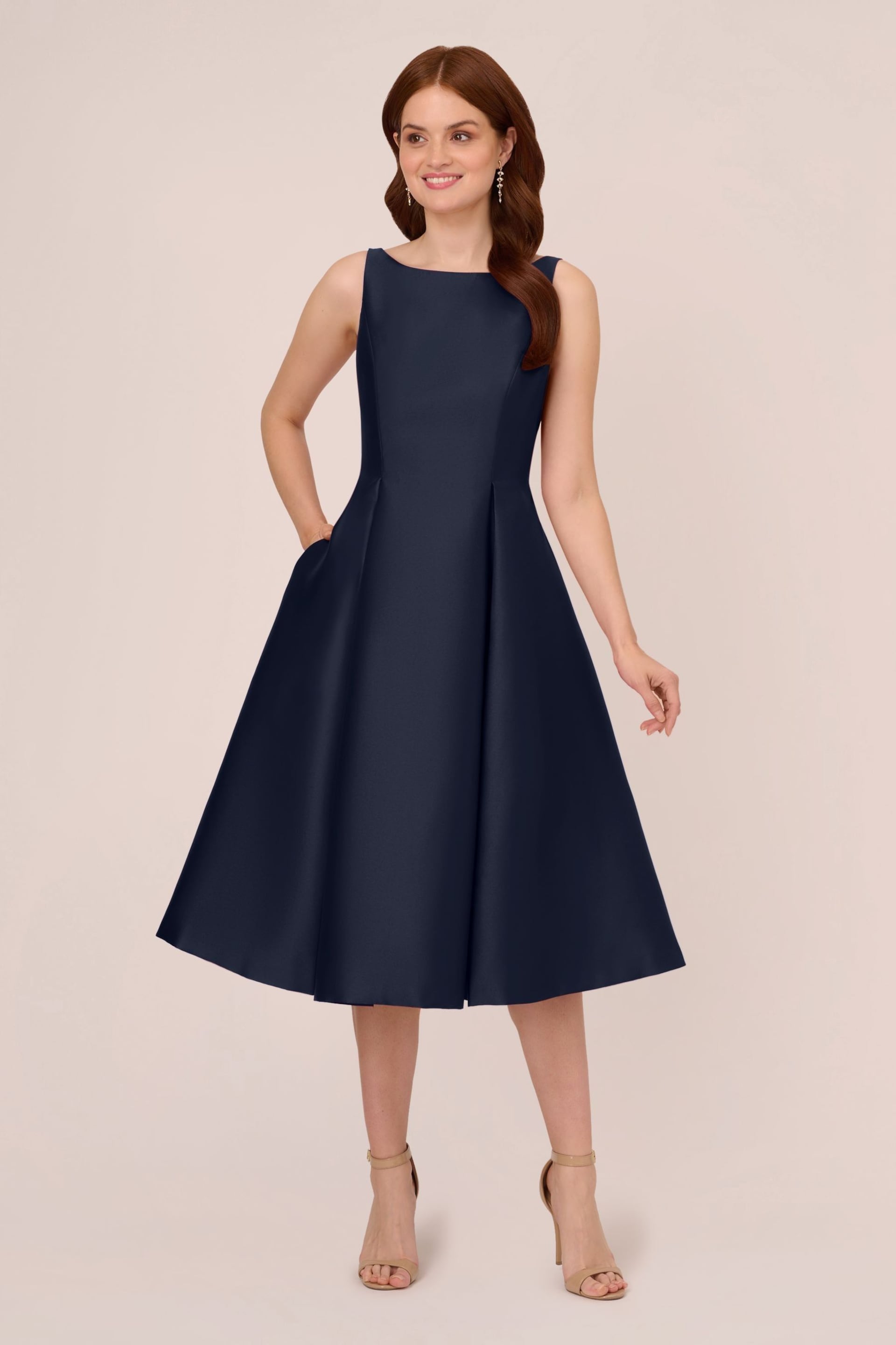 Adrianna Papell Blue Sleeveless Tea Length Dress - Image 1 of 6