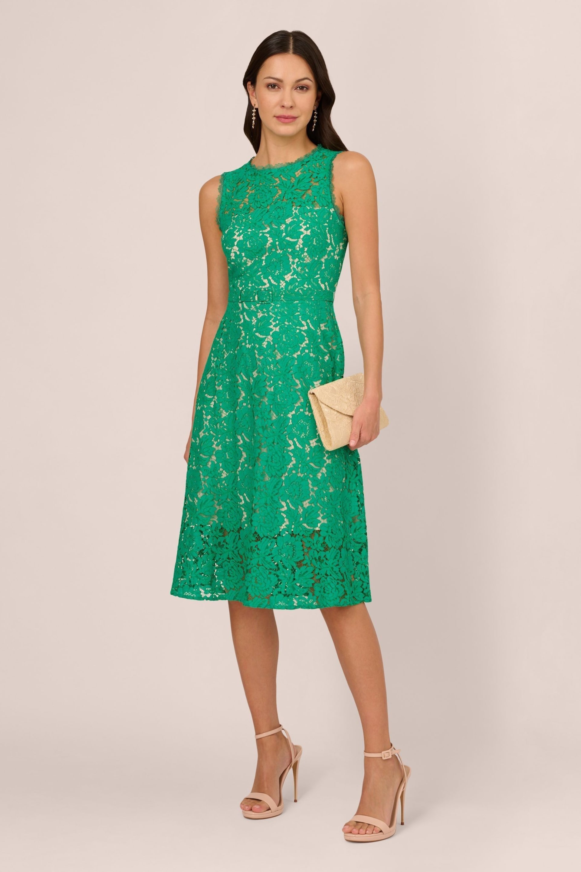 Adrianna Papell Green Lace Midi Dress - Image 4 of 7