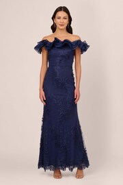 Adrianna Papell Blue Floral Ruffle Gown - Image 1 of 7