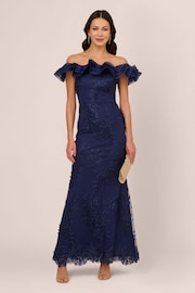 Adrianna Papell Blue Floral Ruffle Gown - Image 3 of 7