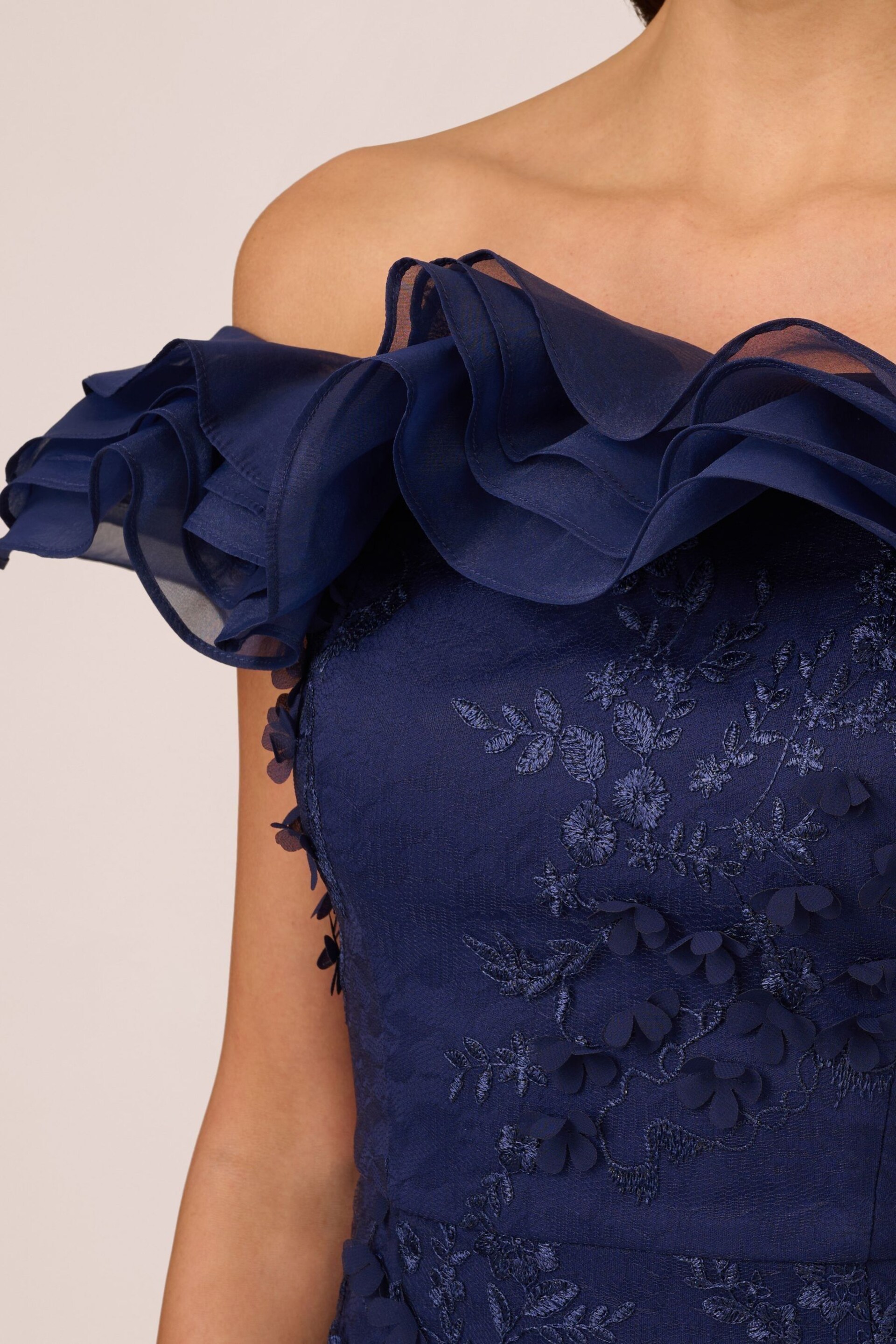 Adrianna Papell Blue Floral Ruffle Gown - Image 5 of 7