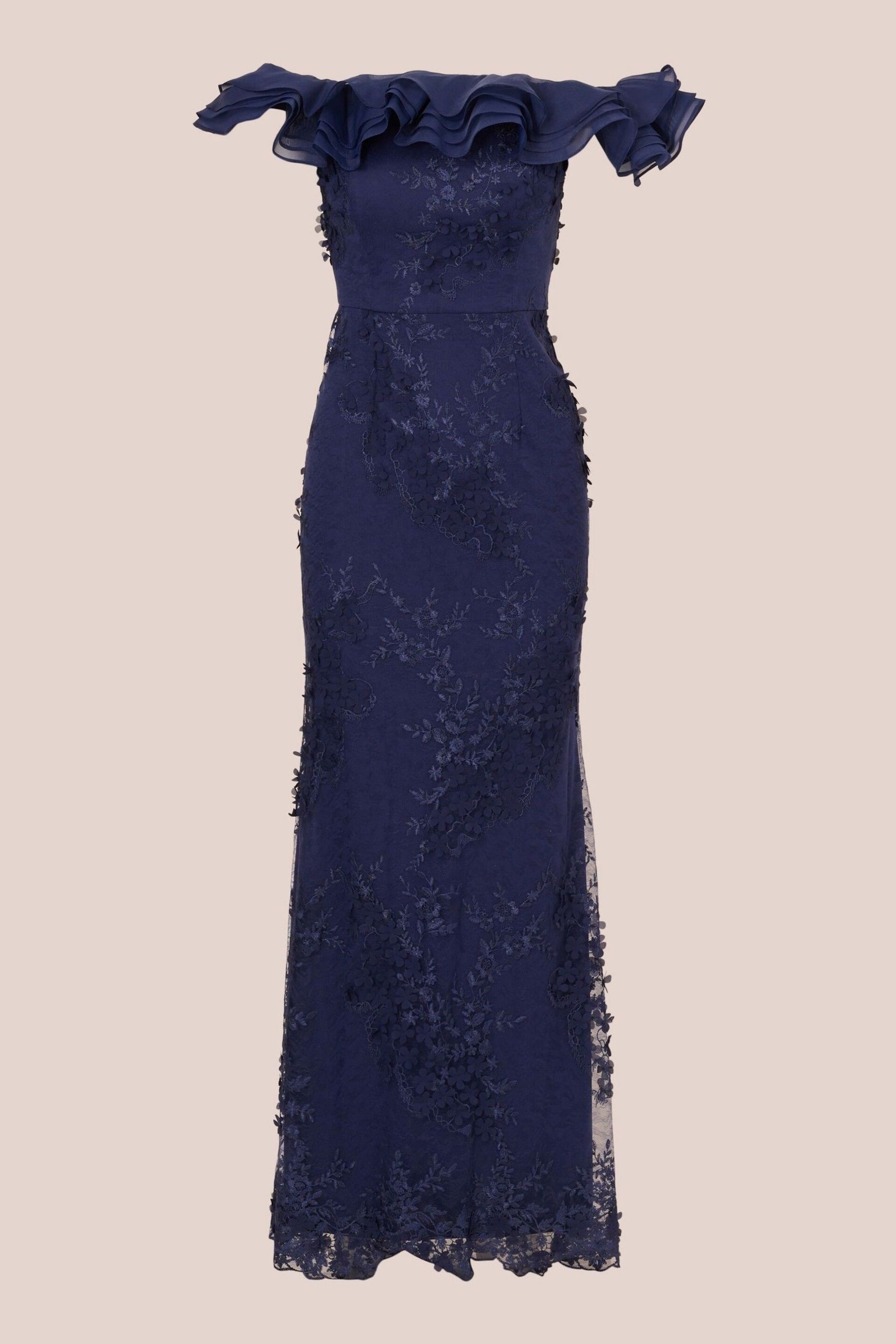 Adrianna Papell Blue Floral Ruffle Gown - Image 6 of 7