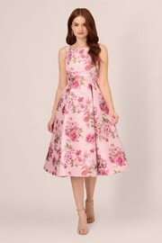 Adrianna Papell Pink Jacquard Flared Dress - Image 1 of 7