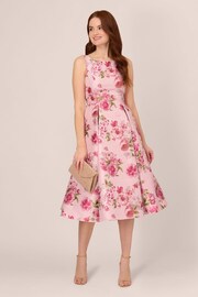 Adrianna Papell Pink Jacquard Flared Dress - Image 3 of 7
