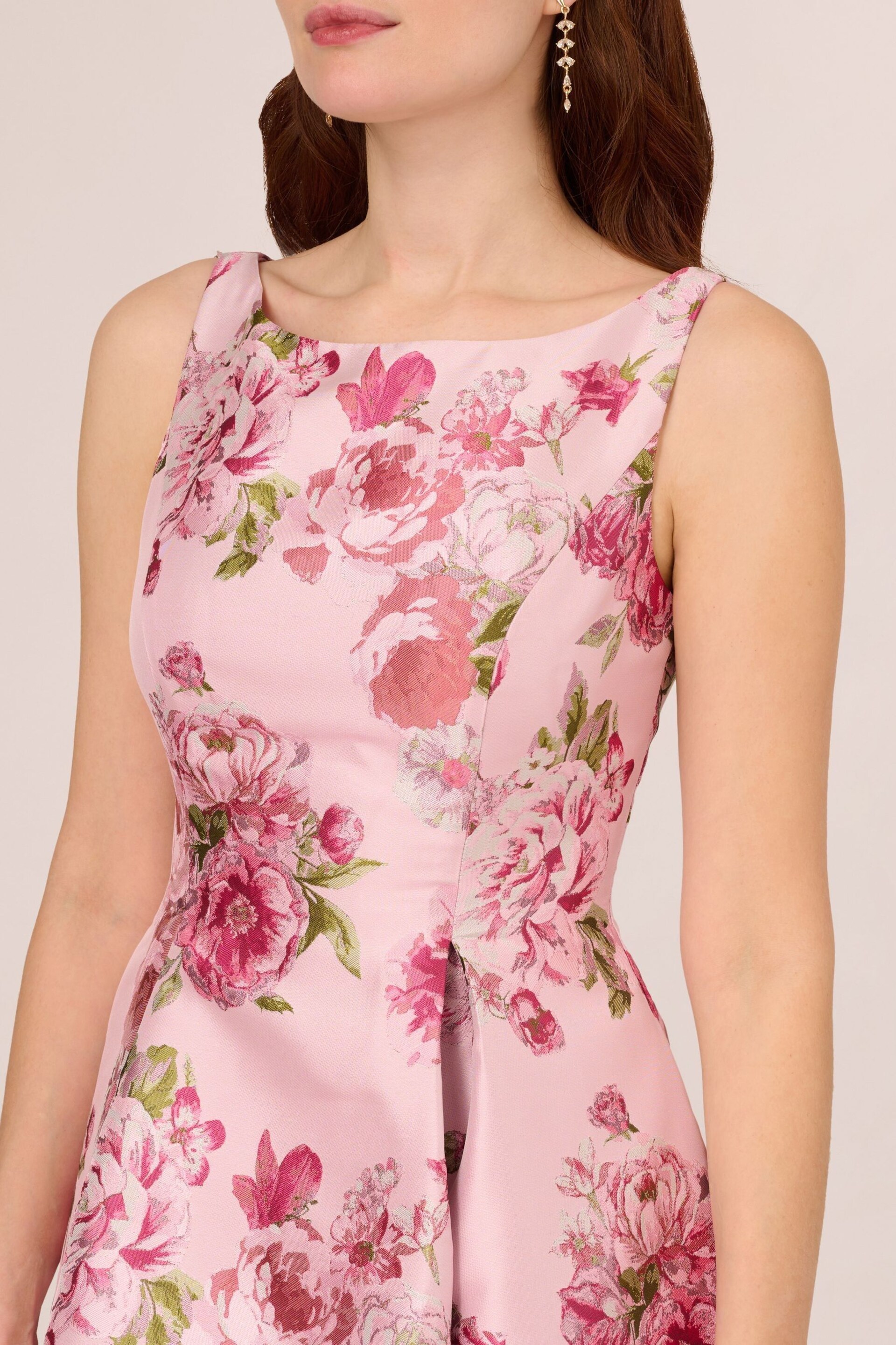 Adrianna Papell Pink Jacquard Flared Dress - Image 4 of 7