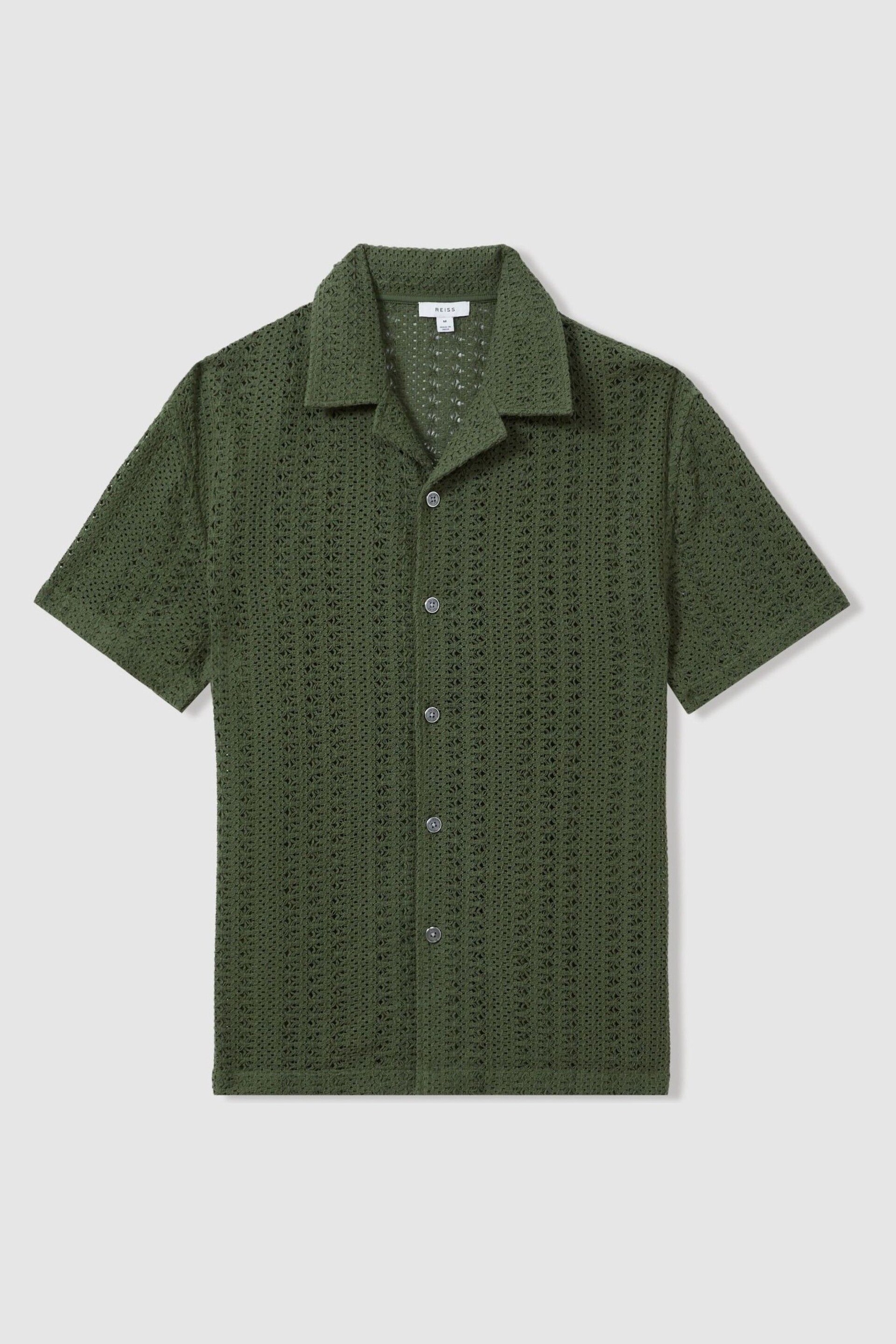 Reiss Olive Green Paradise Cotton Crochet Cuban Collar Shirt - Image 2 of 6