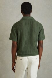 Reiss Olive Green Paradise Cotton Crochet Cuban Collar Shirt - Image 5 of 6
