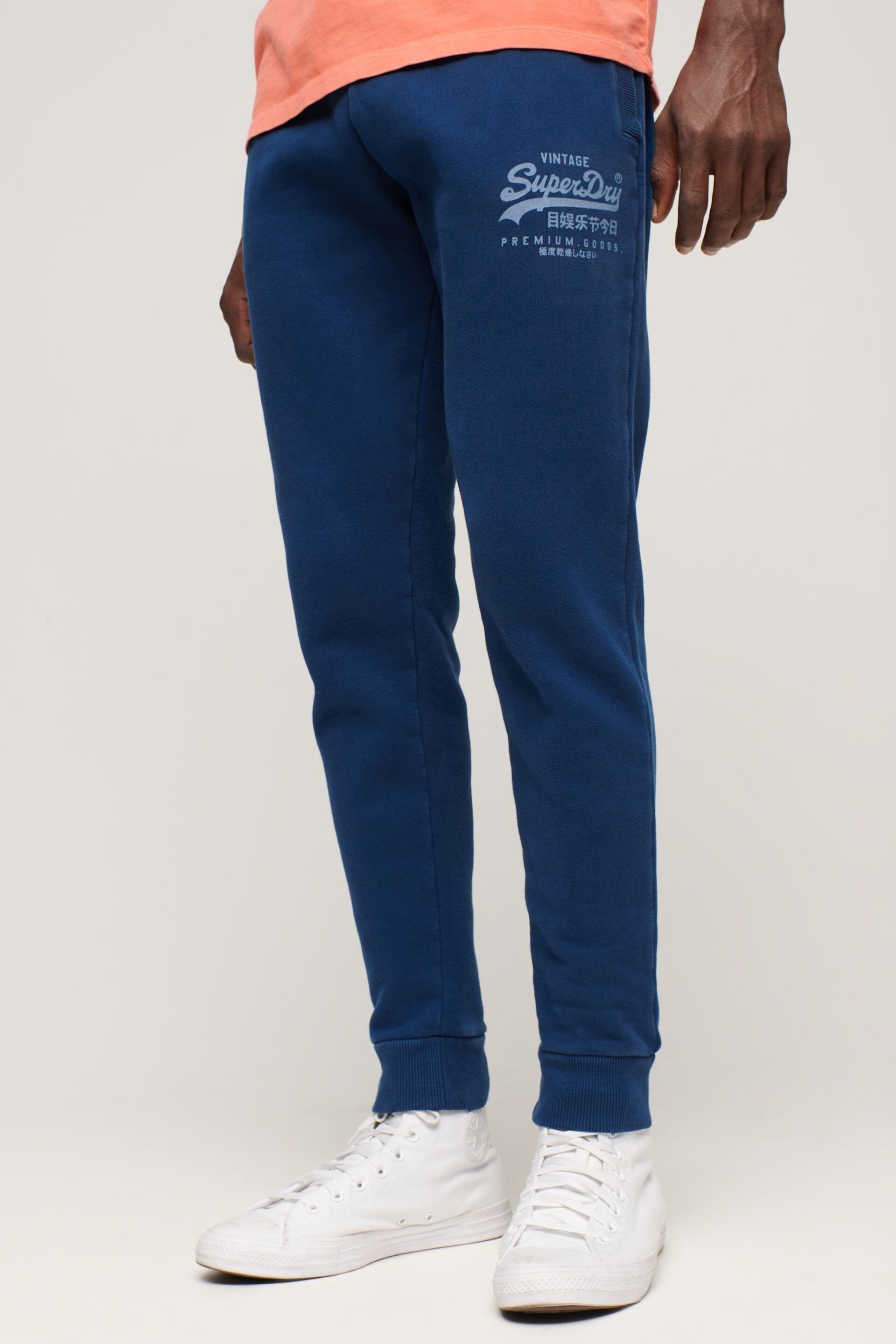 Superdry Blue Classic Vintage Logo Heritage Joggers - Image 1 of 4