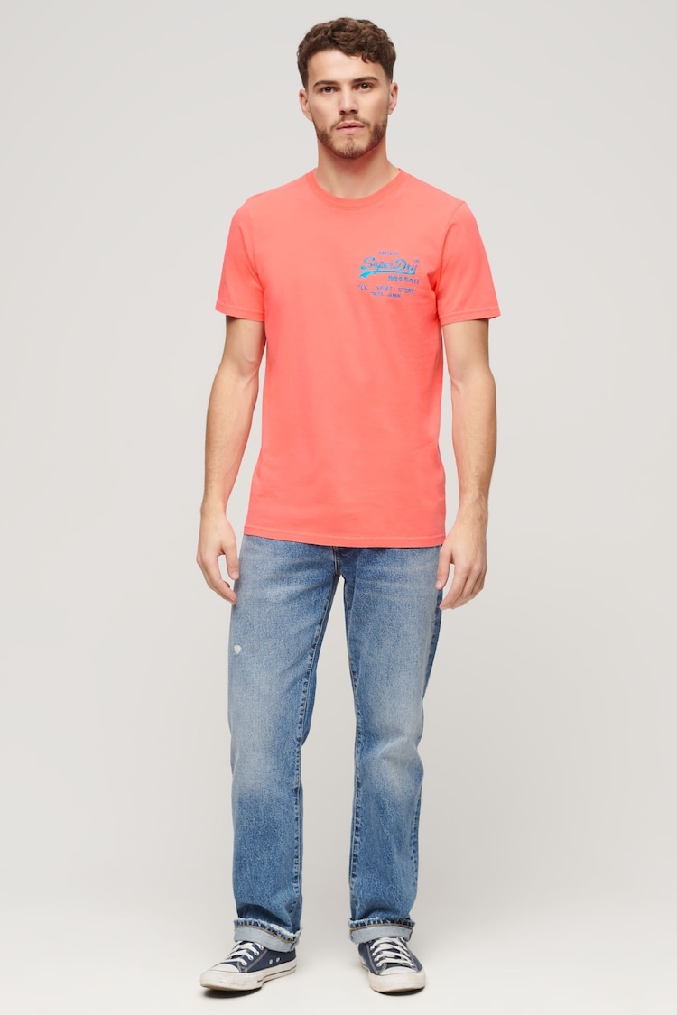 Superdry Neon Red 100% Cotton Neon Vintage Logo T-Shirt - Image 2 of 5