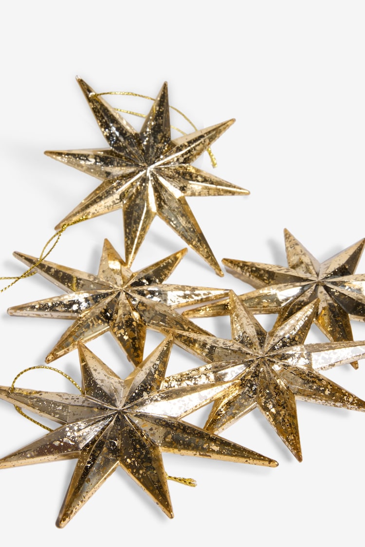 Set of 6 Gold Star Christmas Baubles - Image 2 of 3