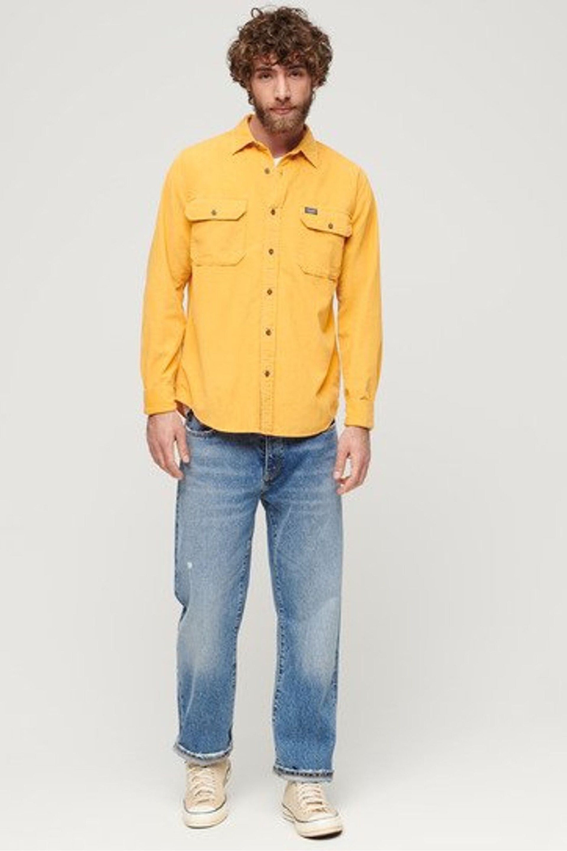 Superdry Yellow Micro Cord Long Sleeve Shirt - Image 3 of 6