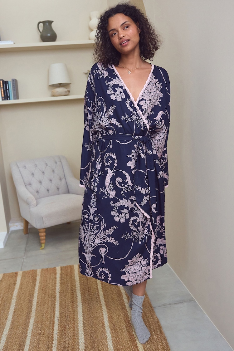 Laura Ashley Navy/Pink Dressing Gown - Image 1 of 7