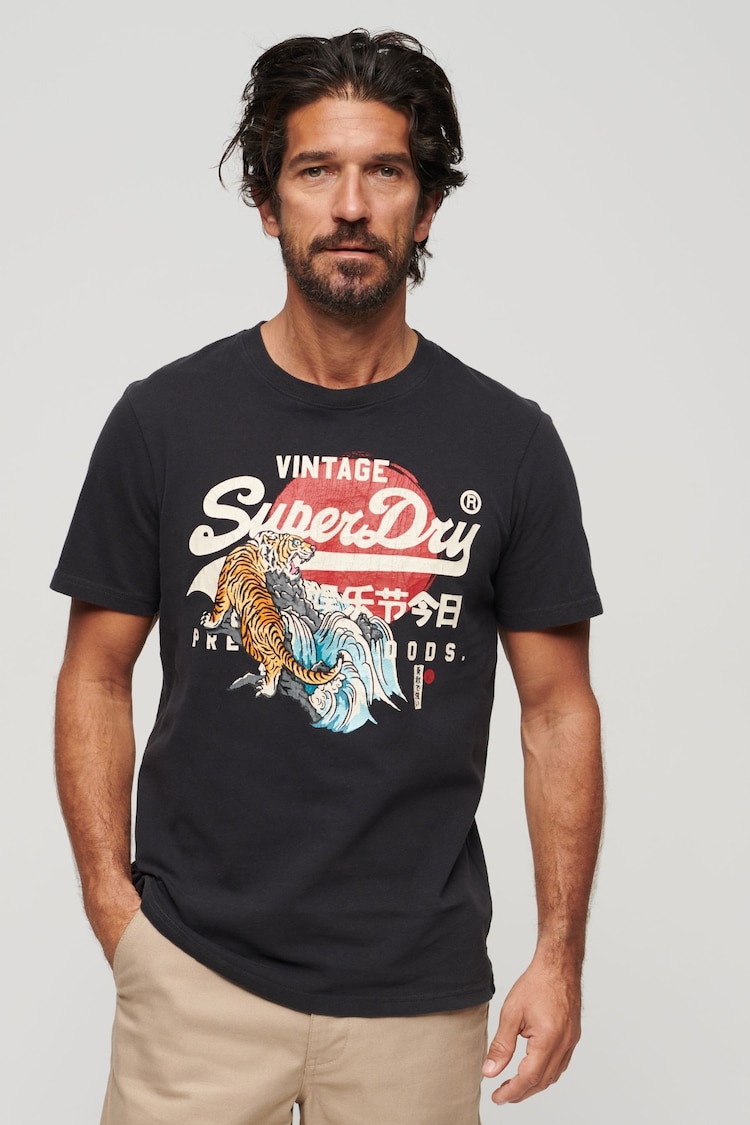 Superdry Black 100% Cotton Tokyo Graphic T-Shirt - Image 1 of 5