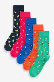 Blue/Orange Fun Pattern Socks 5 Pack - Image 1 of 7