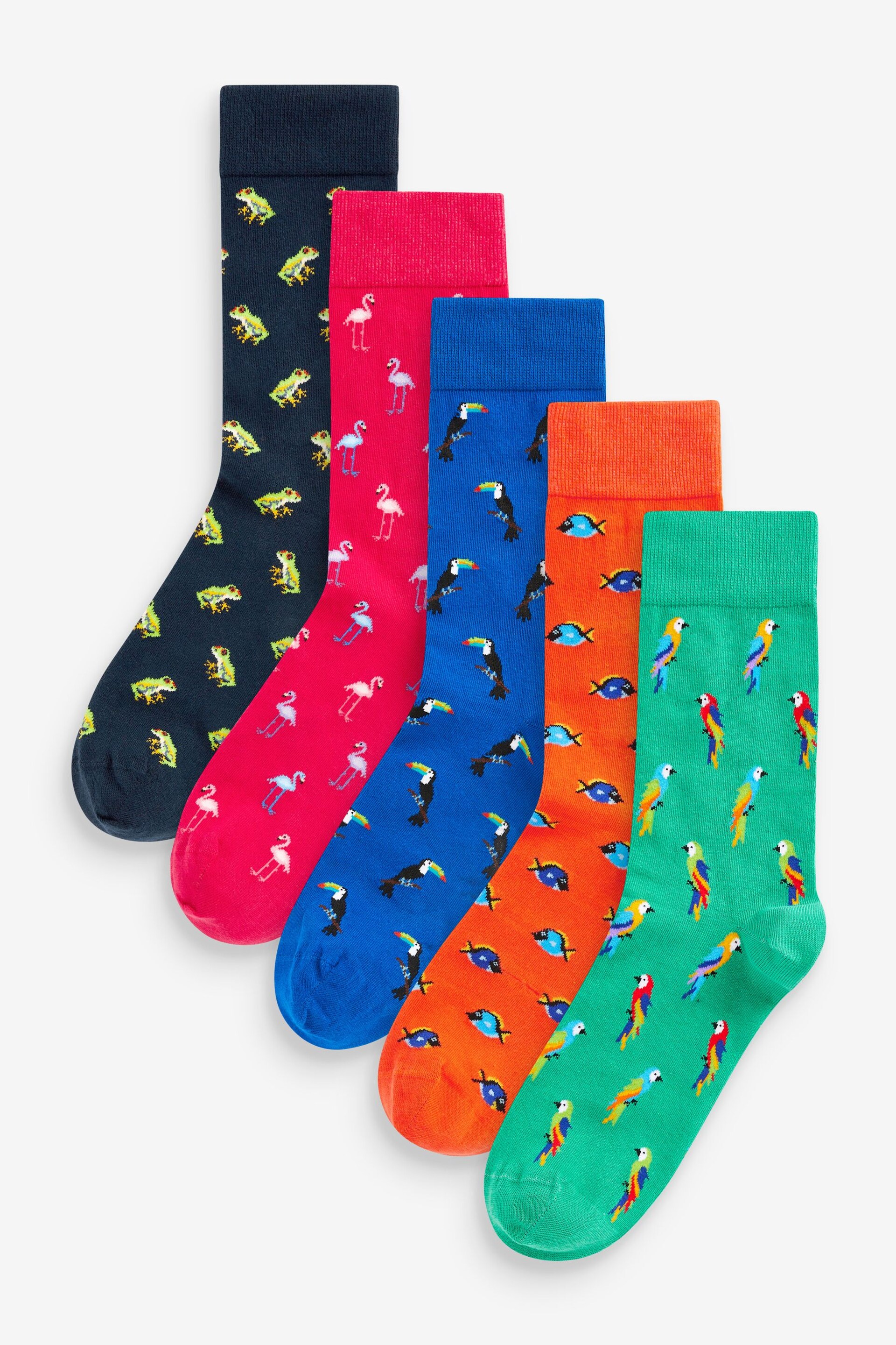 Blue/Orange Fun Pattern Socks 5 Pack - Image 1 of 7