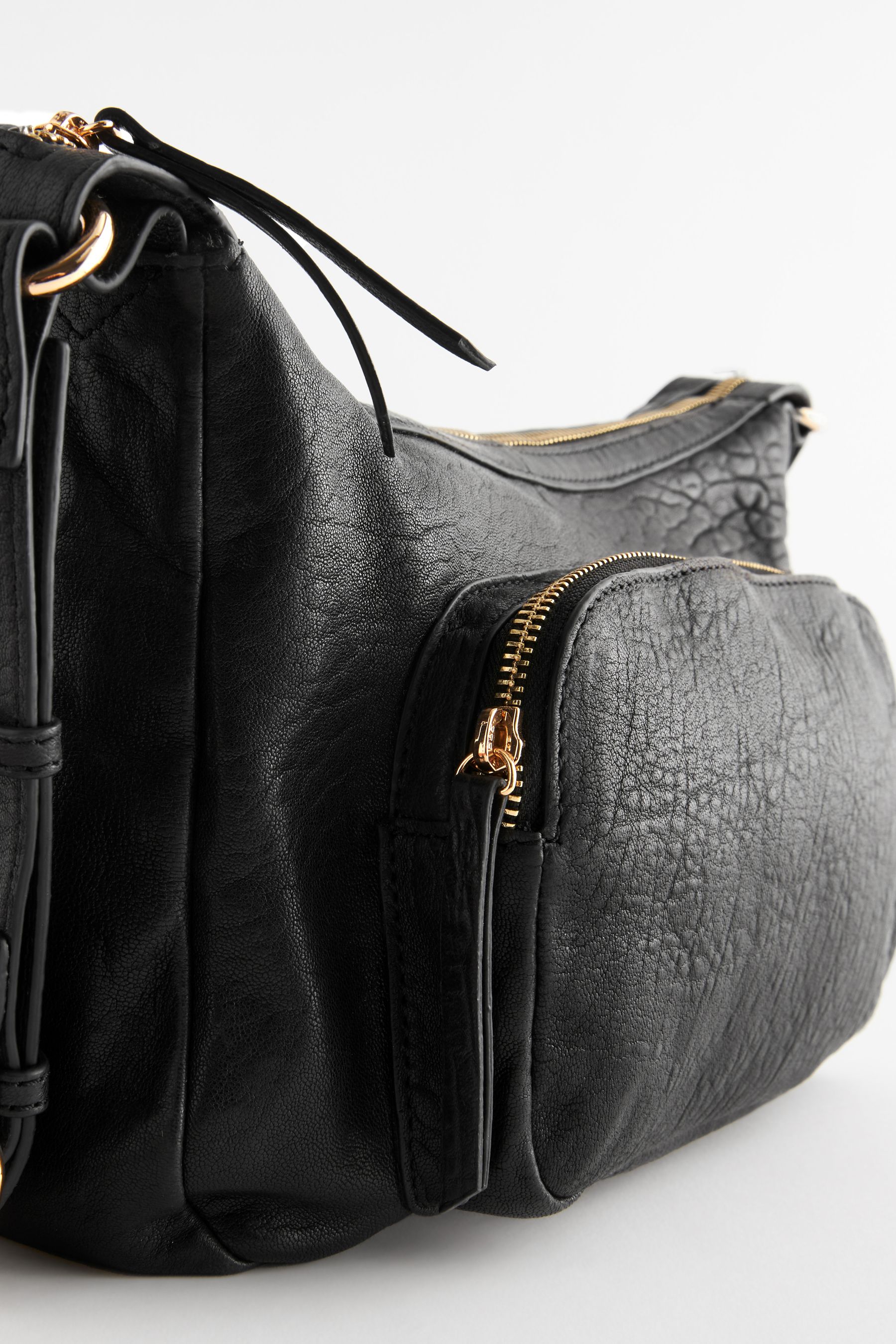 NEXT Black Leather Pocket Shoulder Bag ONE Womens